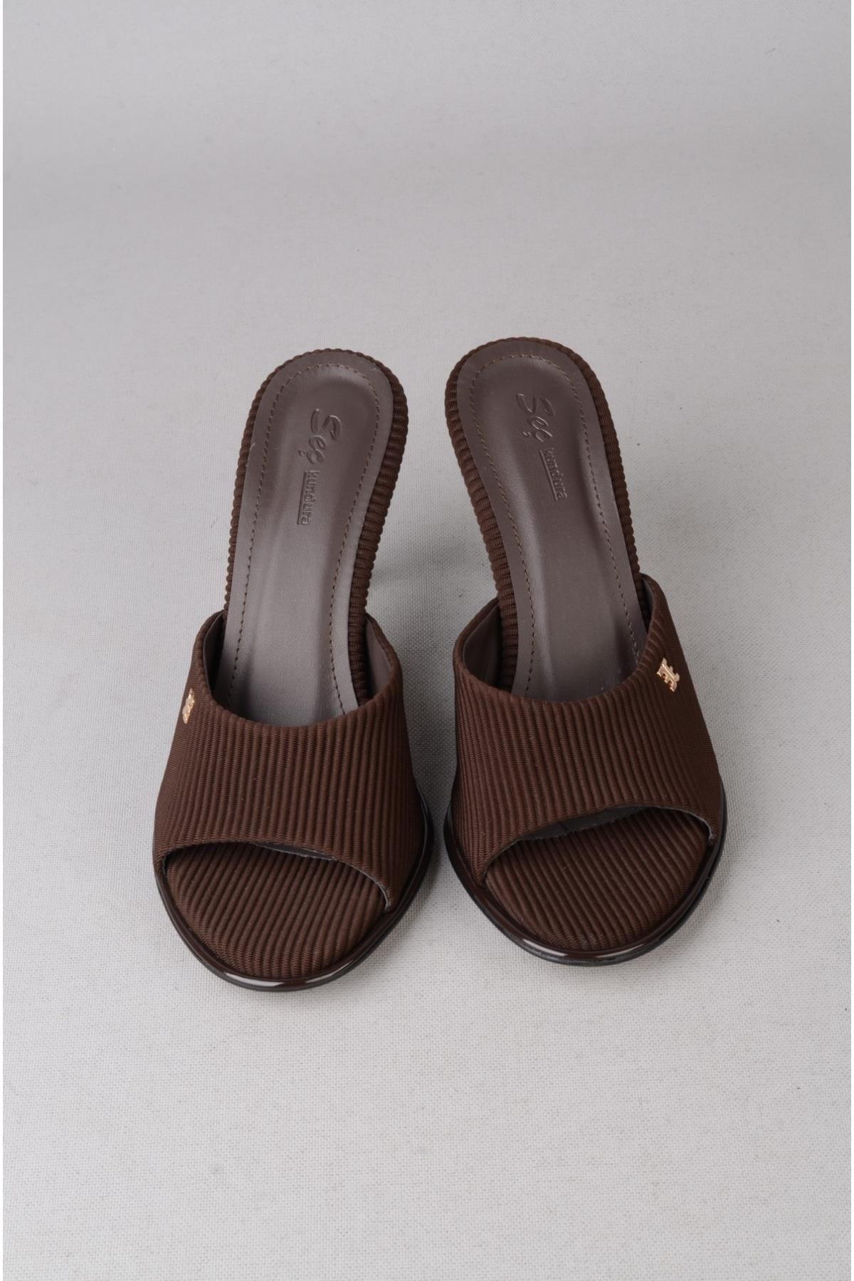 SEÇ S57 TOPUKLU KADIN TERLİK (Topuk Boyu:9cm) KAHVE