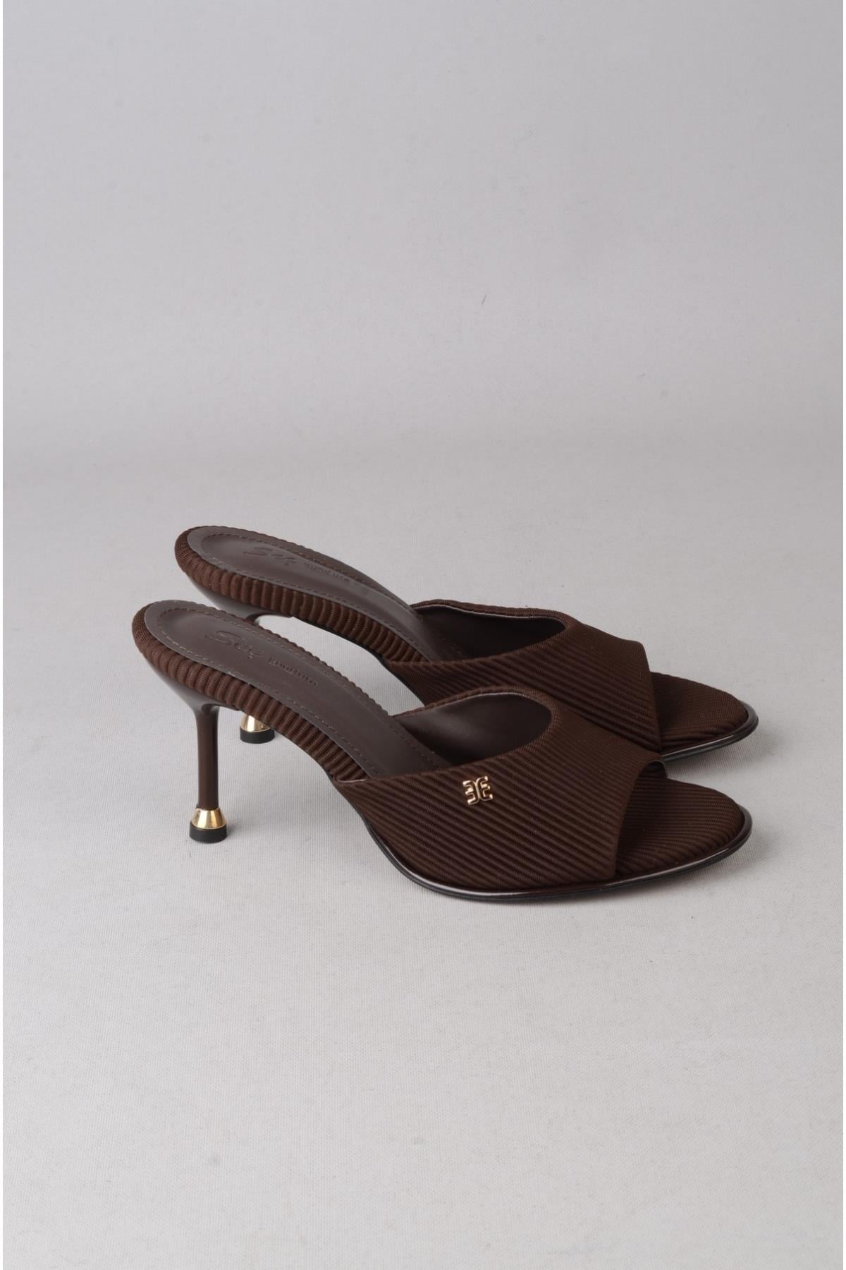 SEÇ S57 TOPUKLU KADIN TERLİK (Topuk Boyu:9cm) KAHVE