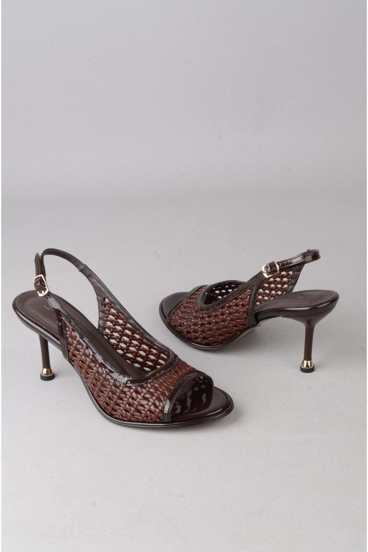 SEÇ S62 TOPUKLU ÖRGÜ KADIN AYAKKABI (Topuk Boyu: 9cm) KAHVE