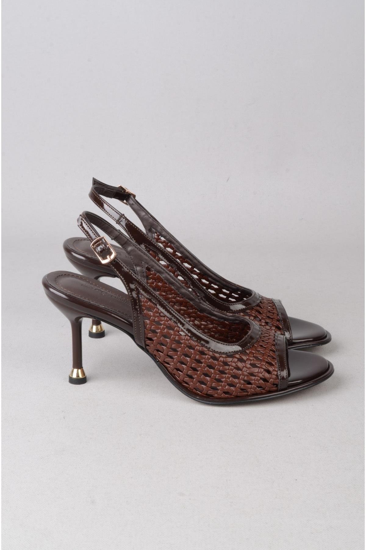 SEÇ S62 TOPUKLU ÖRGÜ KADIN AYAKKABI (Topuk Boyu: 9cm) KAHVE