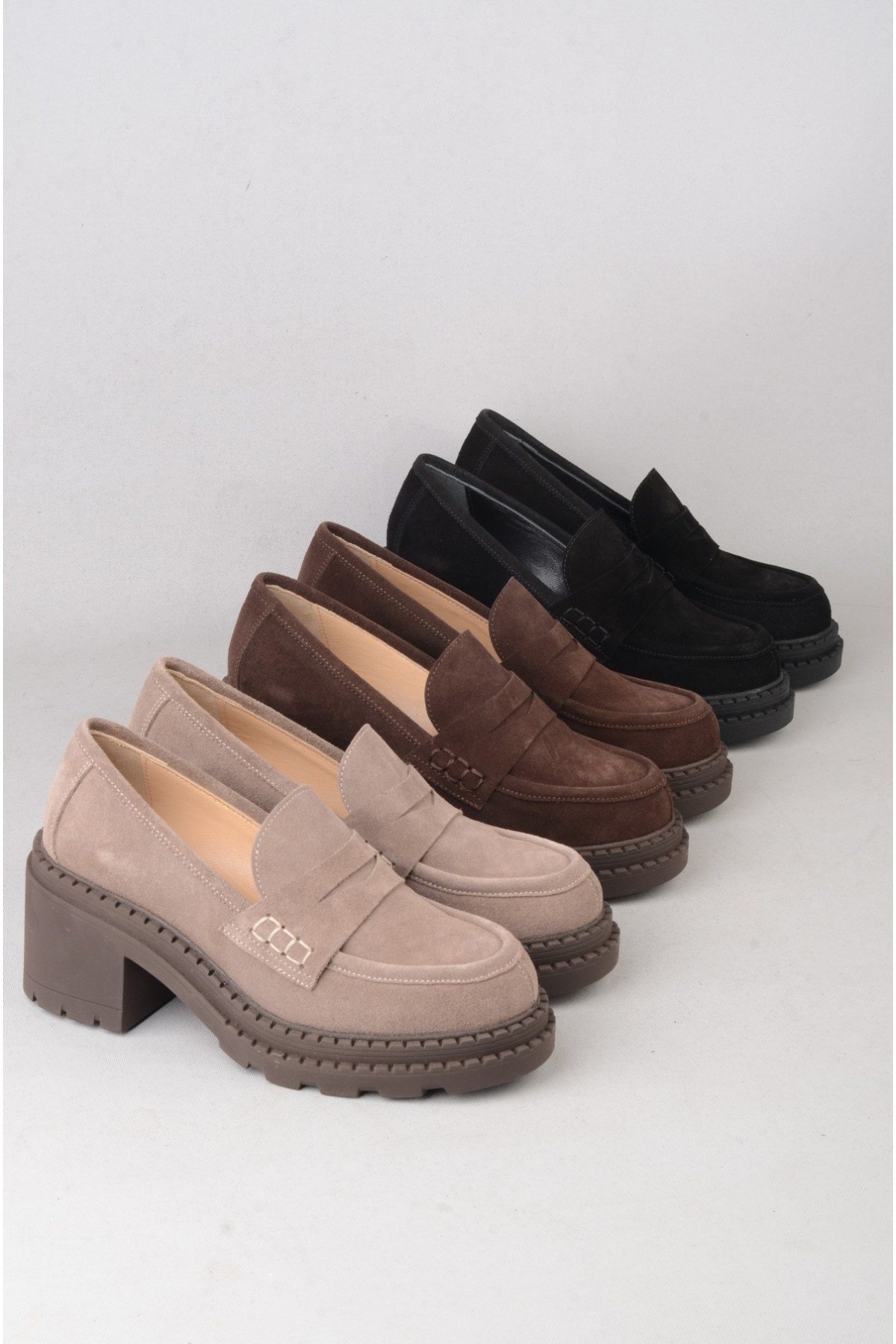 SEÇ V2752 HAKİKİ DERİ KADIN TOPUKLU LOAFER (Topuk Boyu:7 cm) VİZON SÜET