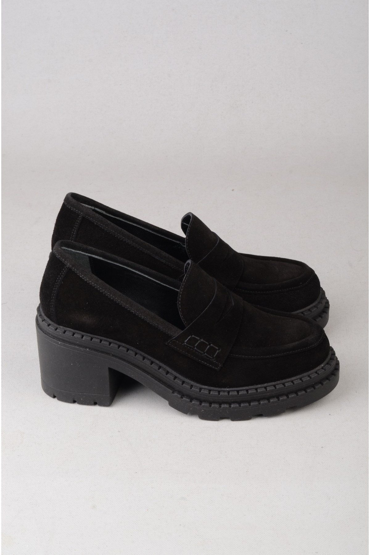 SEÇ V2752 HAKİKİ DERİ KADIN TOPUKLU LOAFER (Topuk Boyu:7 cm) SİYAH SÜET