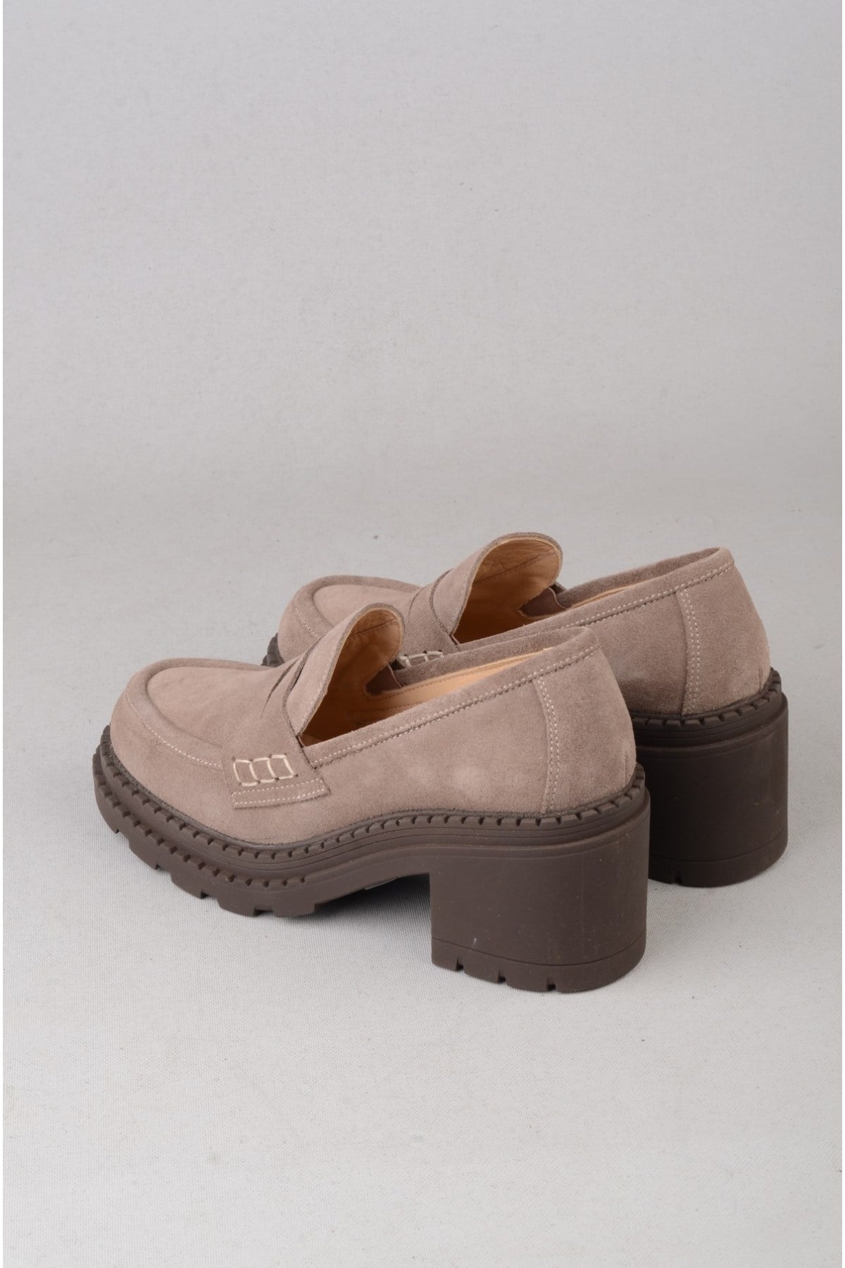 SEÇ V2752 HAKİKİ DERİ KADIN TOPUKLU LOAFER (Topuk Boyu:7 cm) VİZON SÜET