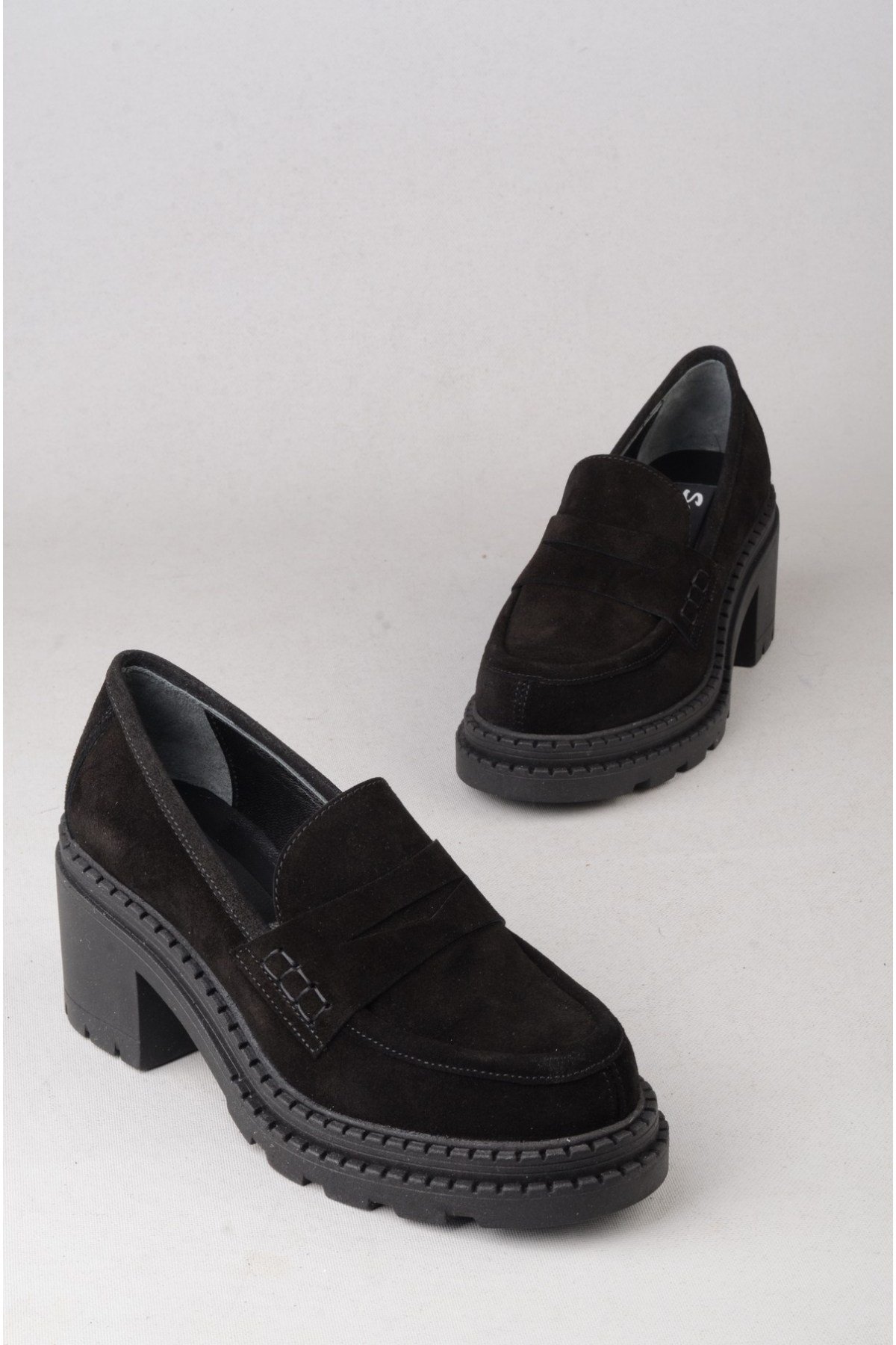 SEÇ V2752 HAKİKİ DERİ KADIN TOPUKLU LOAFER (Topuk Boyu:7 cm) SİYAH SÜET