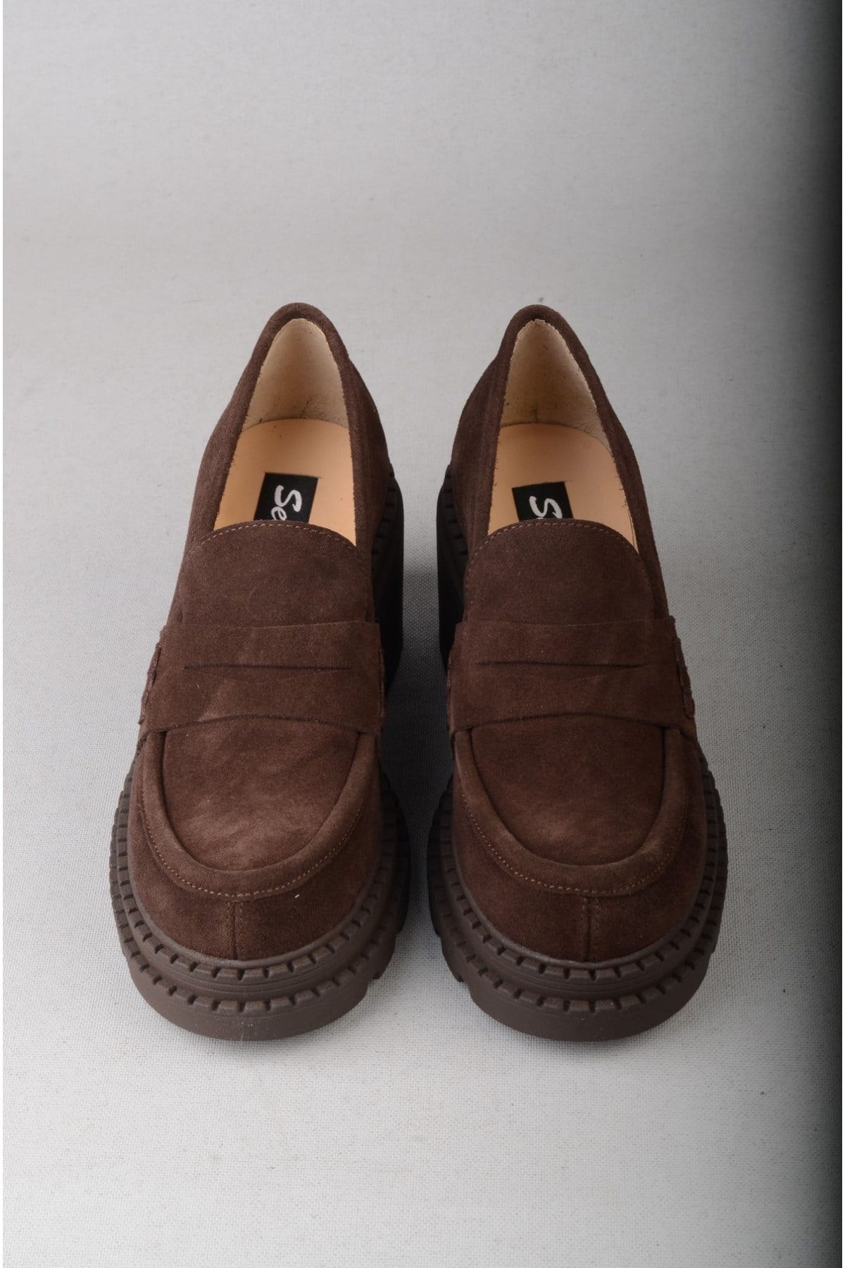 SEÇ V2752 HAKİKİ DERİ KADIN TOPUKLU LOAFER (Topuk Boyu:7 cm) KAHVE SÜET