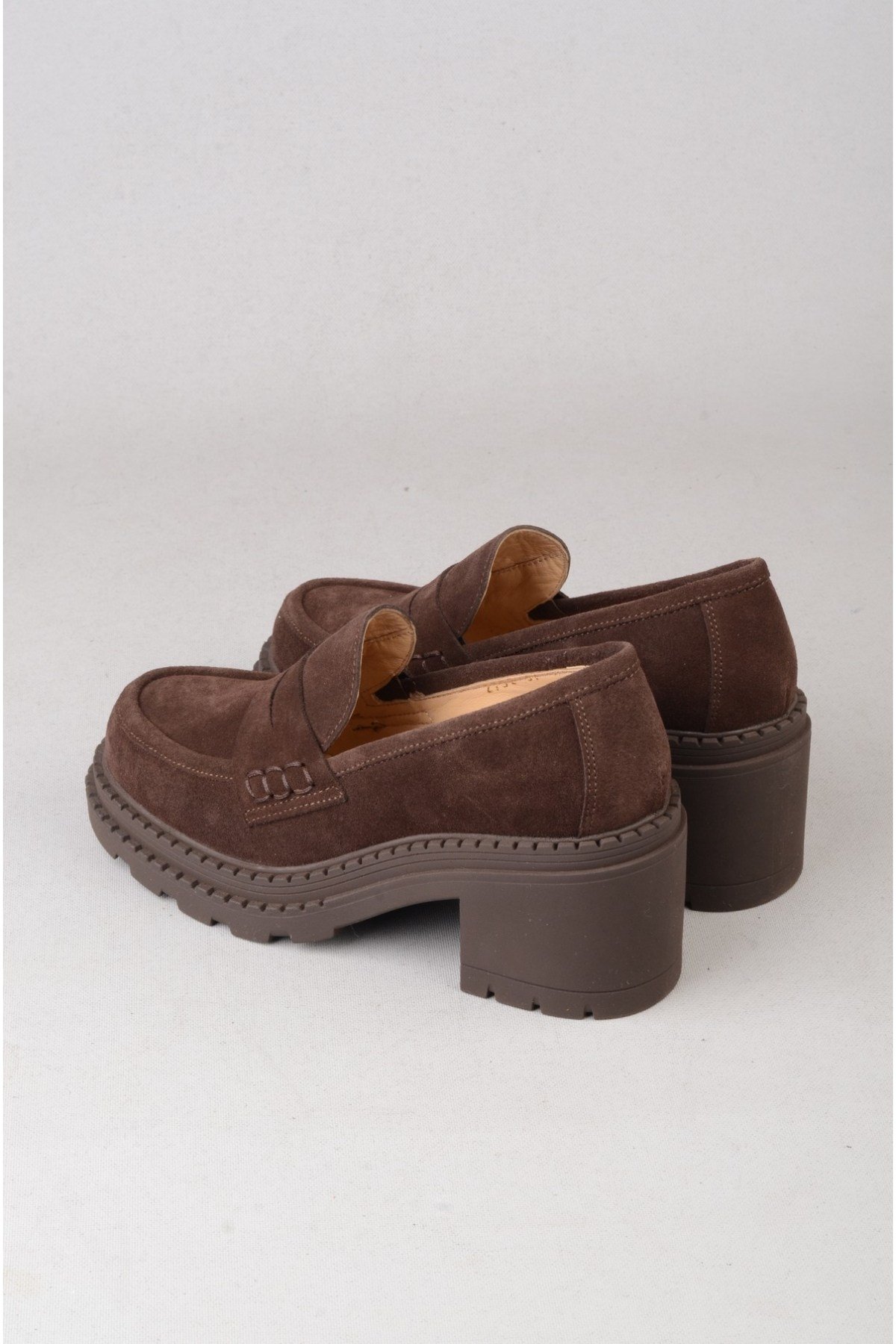 SEÇ V2752 HAKİKİ DERİ KADIN TOPUKLU LOAFER (Topuk Boyu:7 cm) KAHVE SÜET