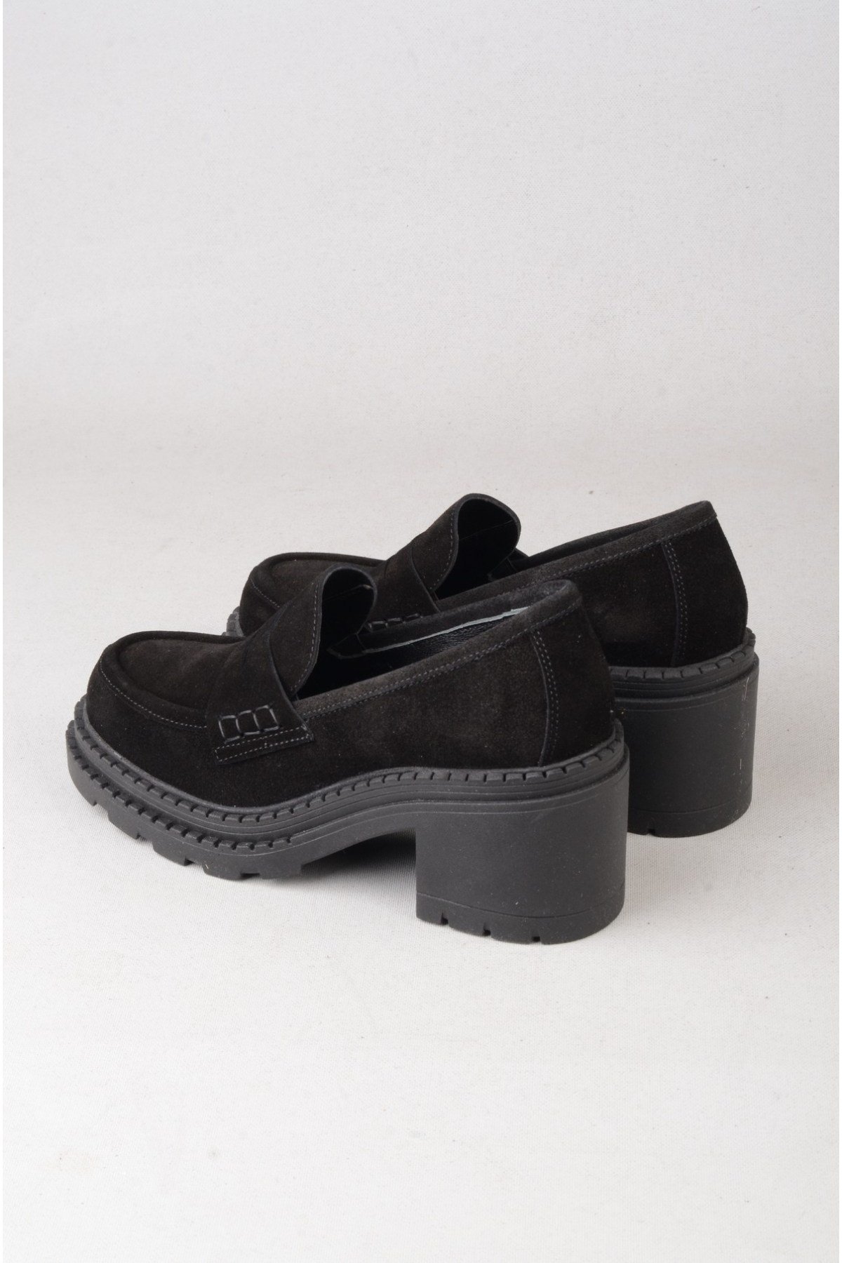 SEÇ V2752 HAKİKİ DERİ KADIN TOPUKLU LOAFER (Topuk Boyu:7 cm) SİYAH SÜET