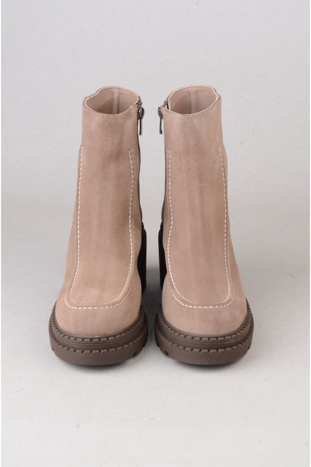 SEÇ V2754 HAKİKİ DERİ KADIN TOPUKLU BOT (Topuk Boyu:7 cm) VİZON SÜET