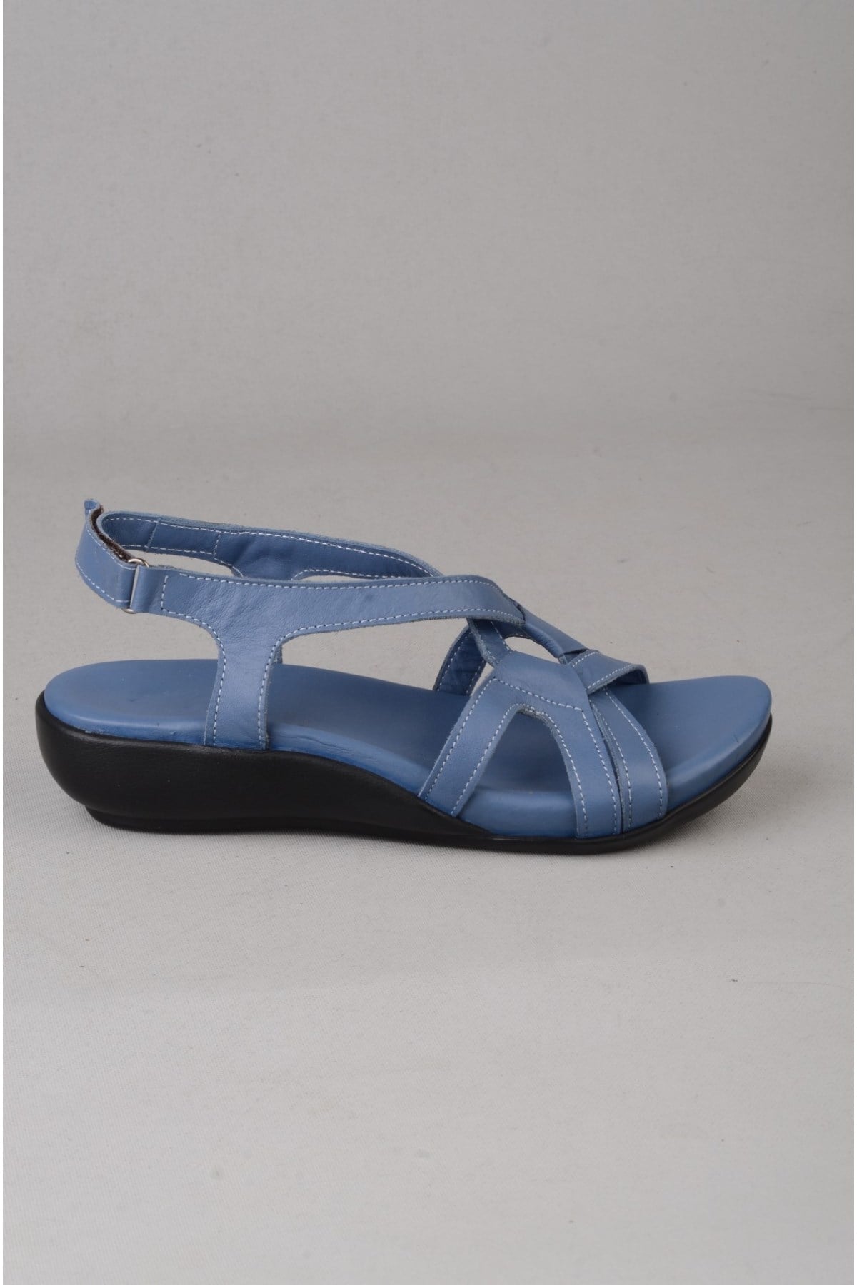 Zyn 9037 Hakiki Deri Kadin Anatomik Sandalet Mavi