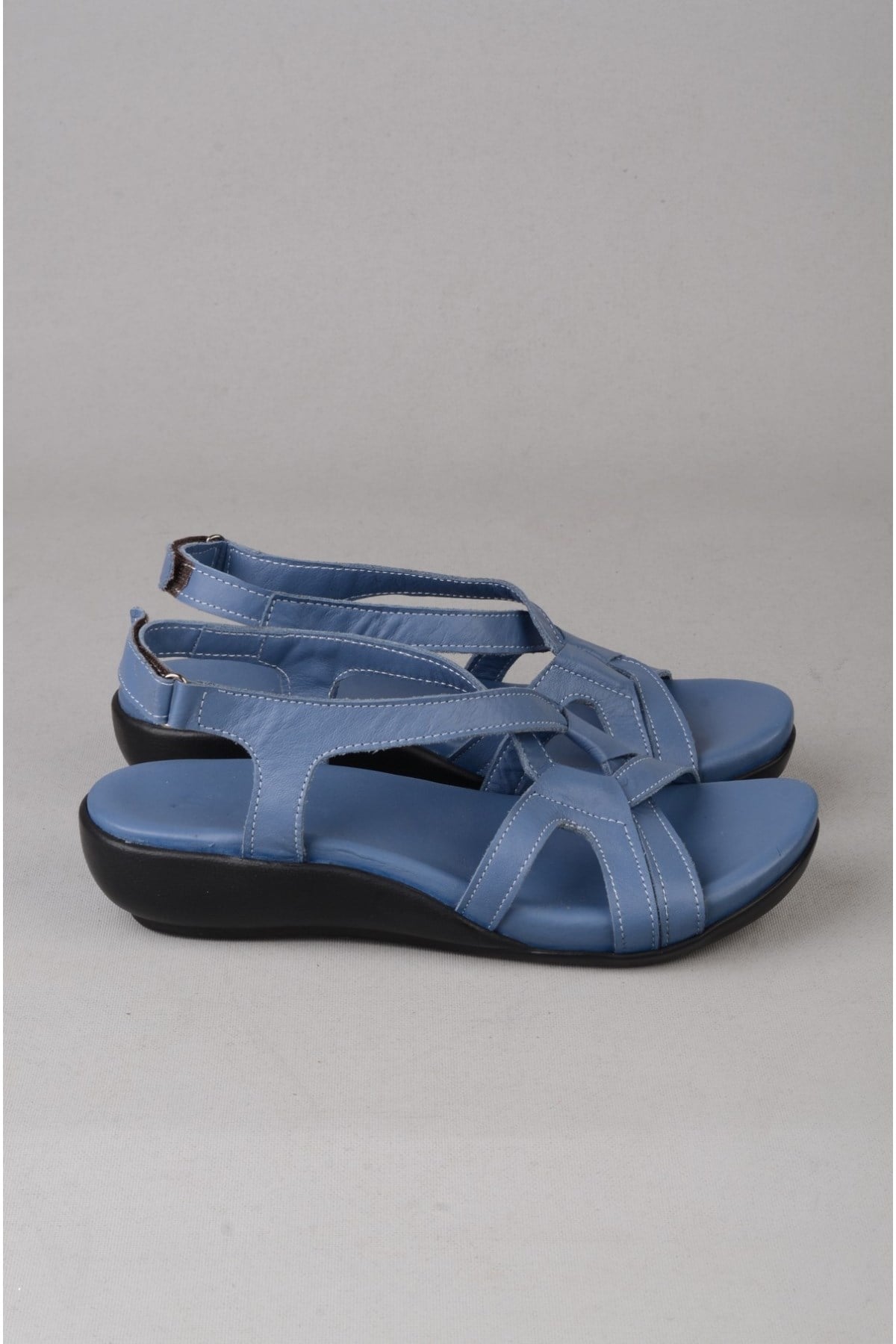 Zyn 9037 Hakiki Deri Kadin Anatomik Sandalet Mavi