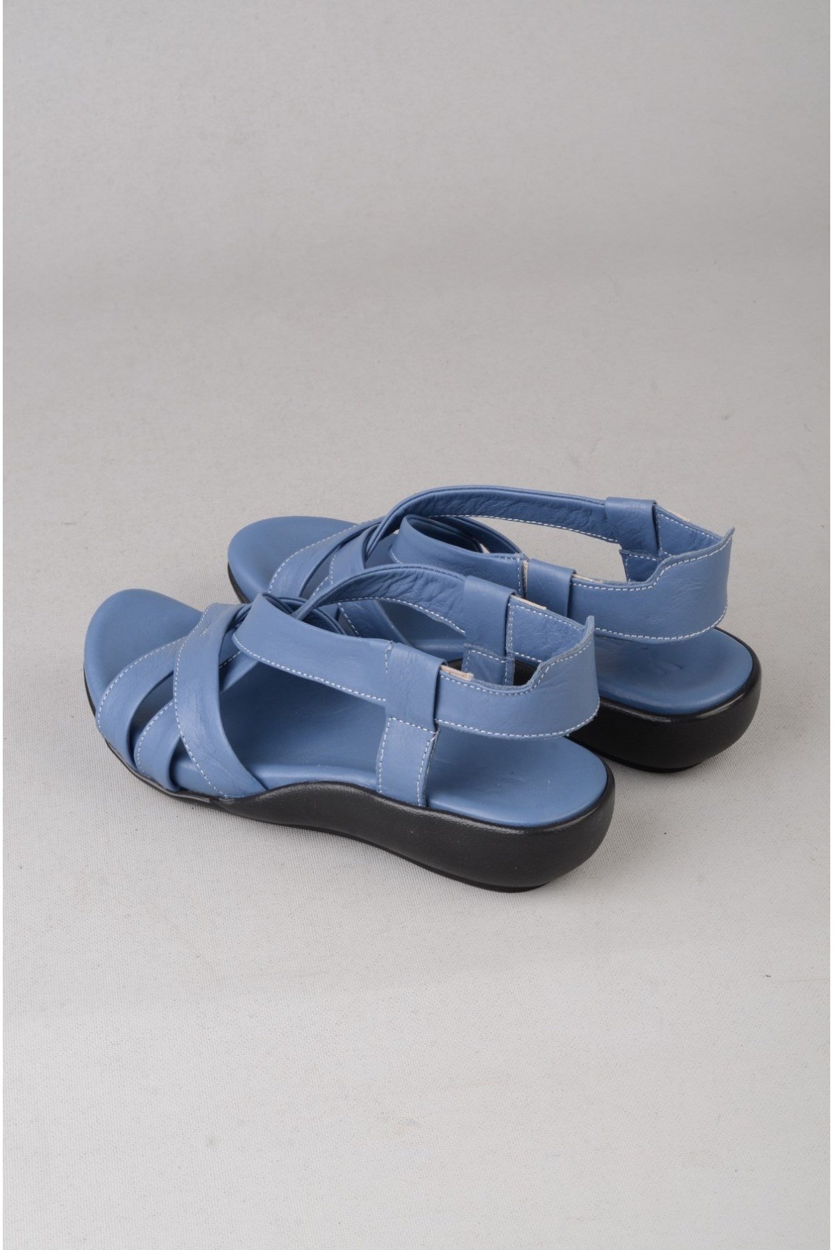 Zyn 9038 Hakiki Deri Kadin Anatomik Sandalet Mavi