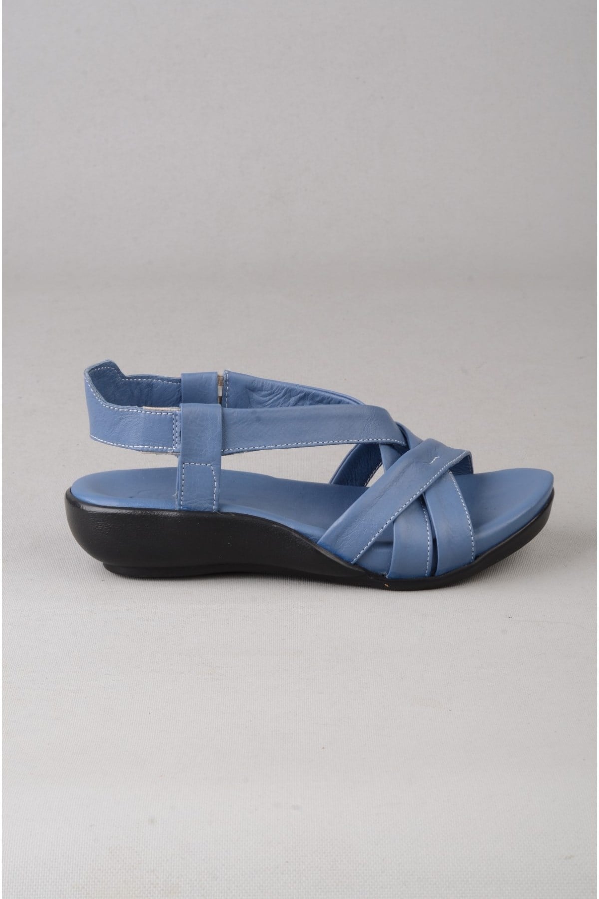 Zyn 9038 Hakiki Deri Kadin Anatomik Sandalet Mavi