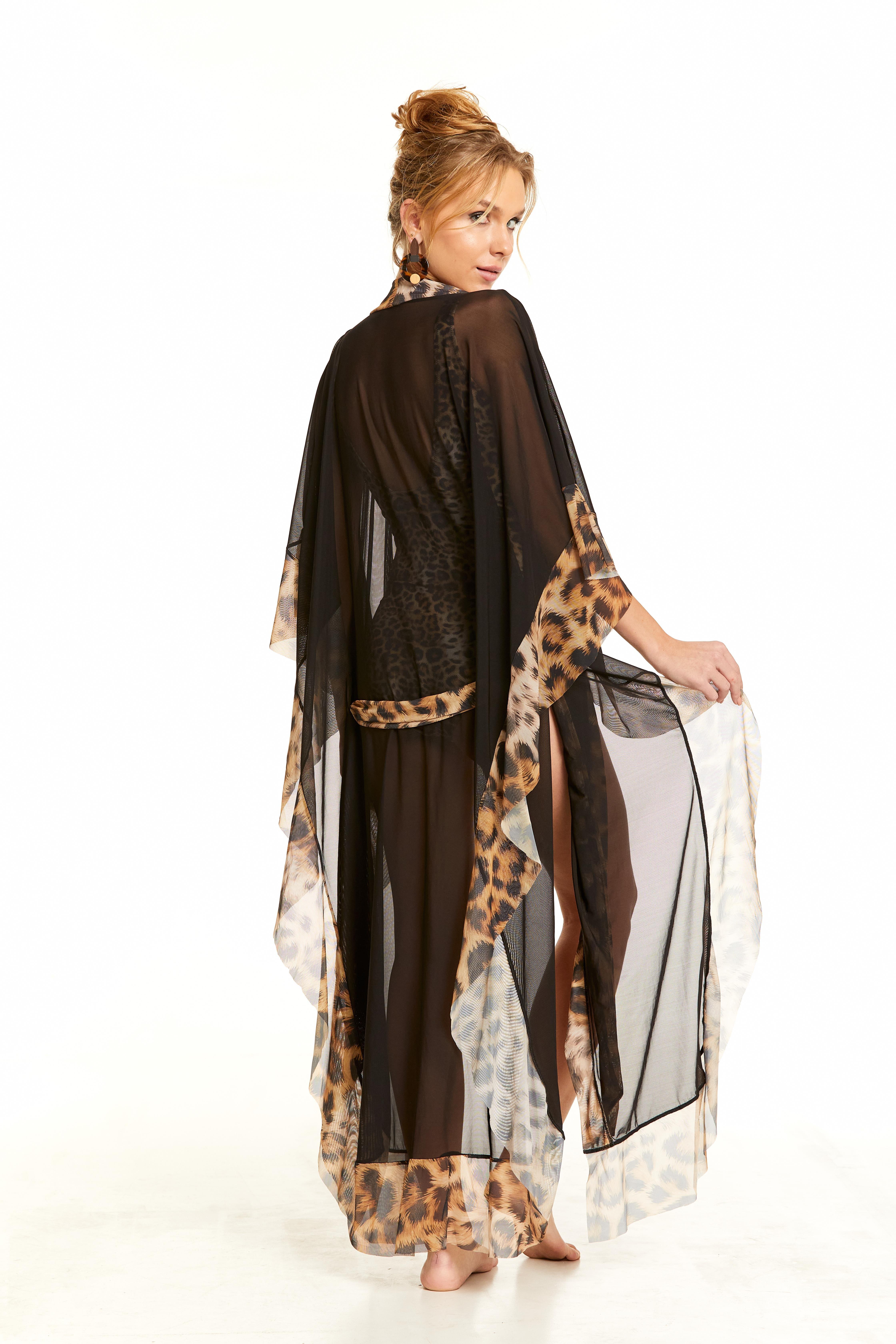 mayostoreArgentoPAREOArgento Bağlamalı Uzun Kaftan Tunik Leopar