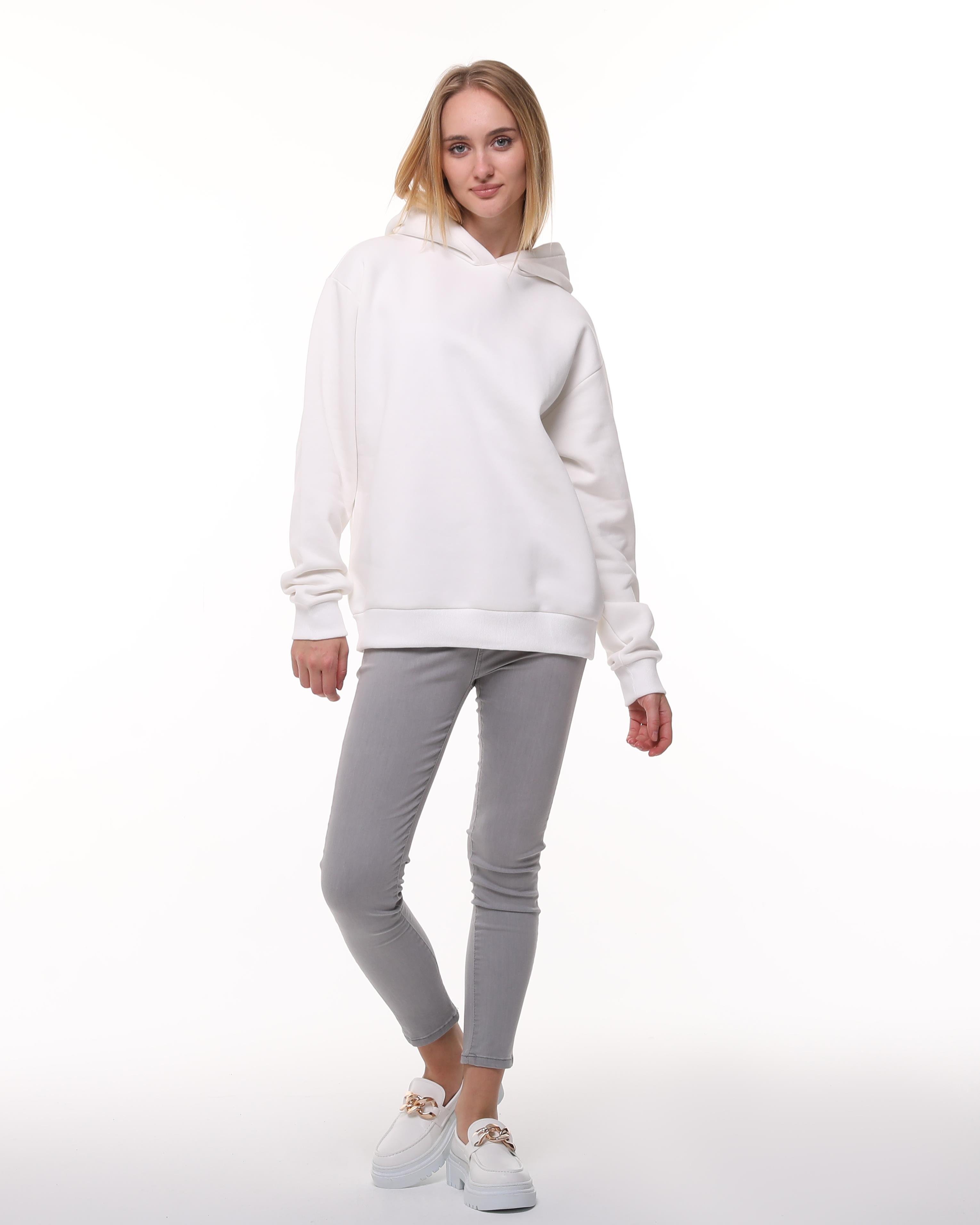 Beyaz Oversize Şardonlu Sweatshirt