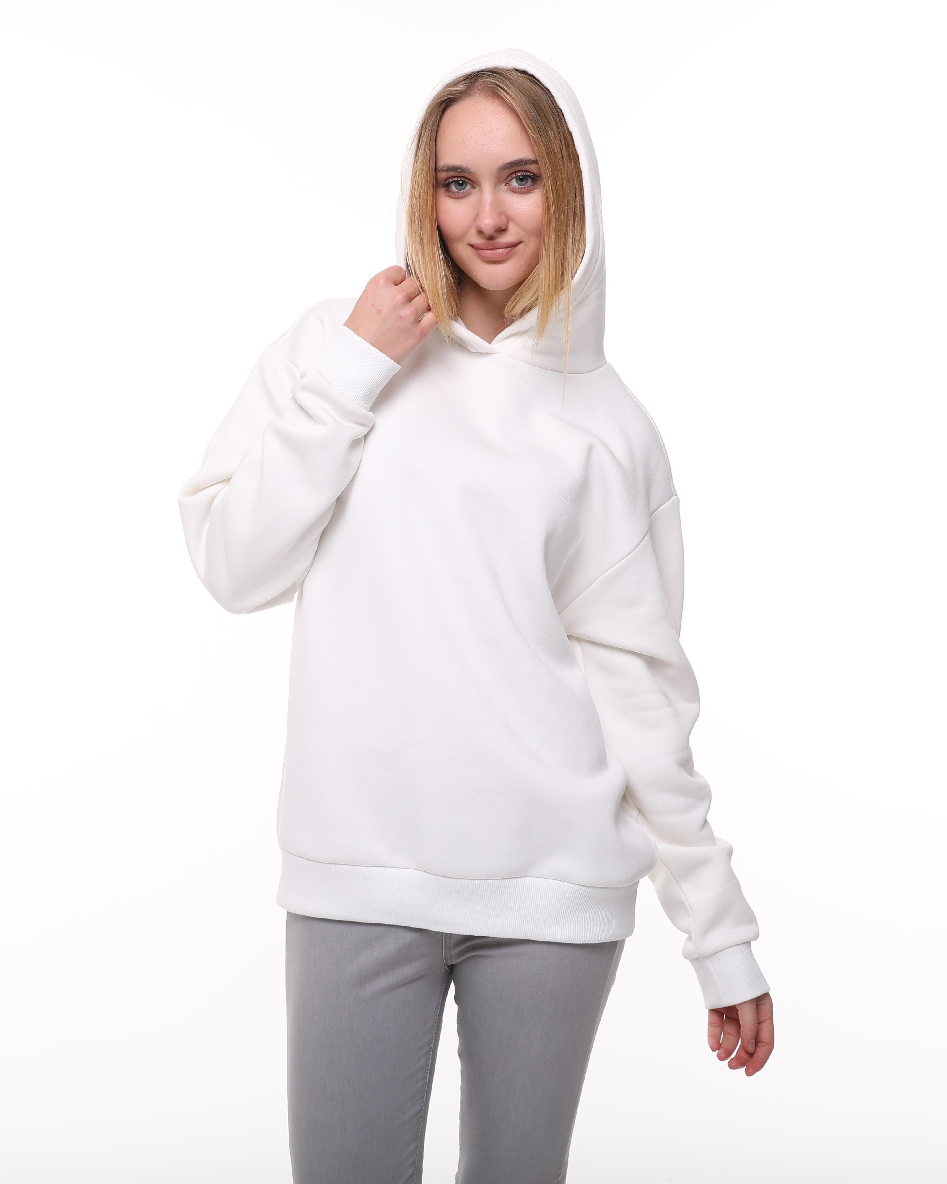 Beyaz Oversize Şardonlu Sweatshirt