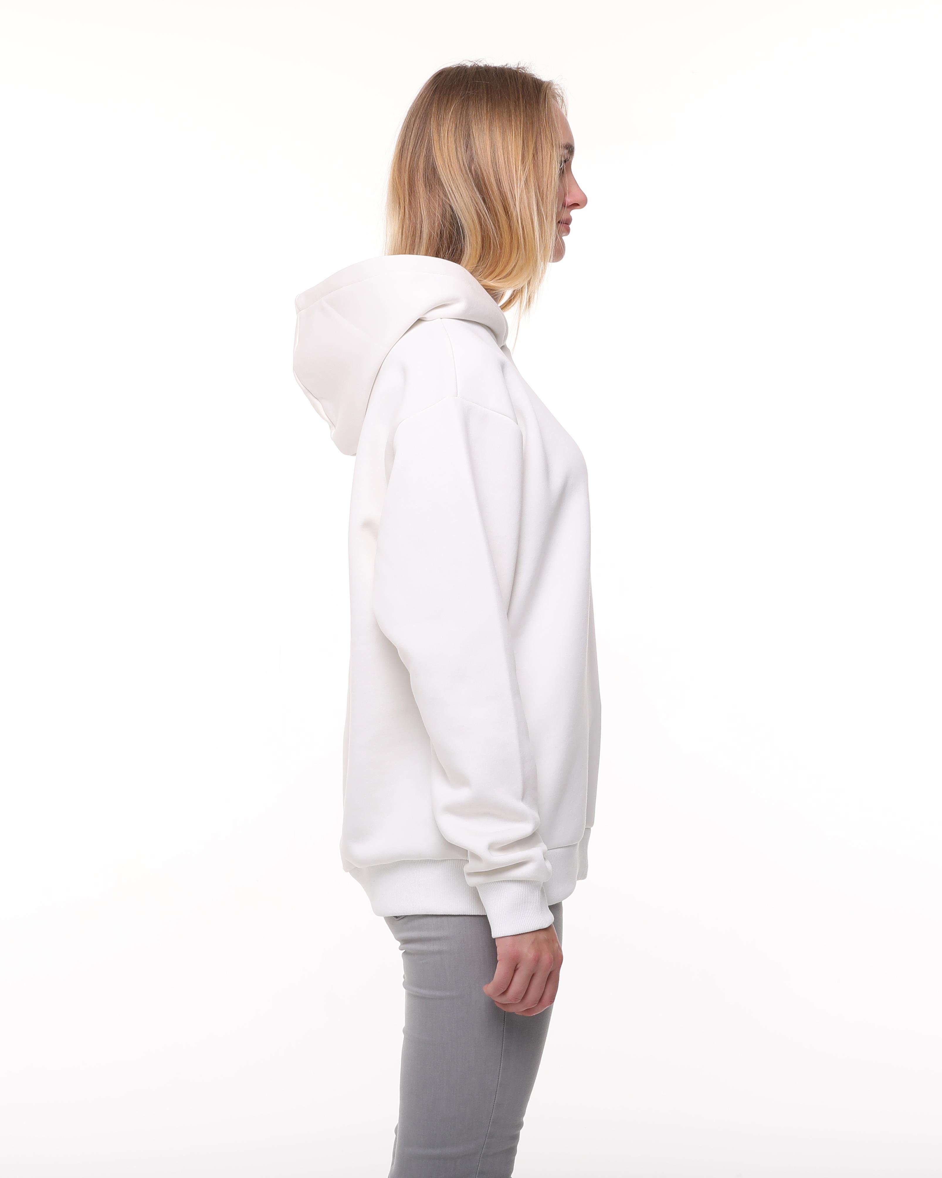 Beyaz Oversize Şardonlu Sweatshirt