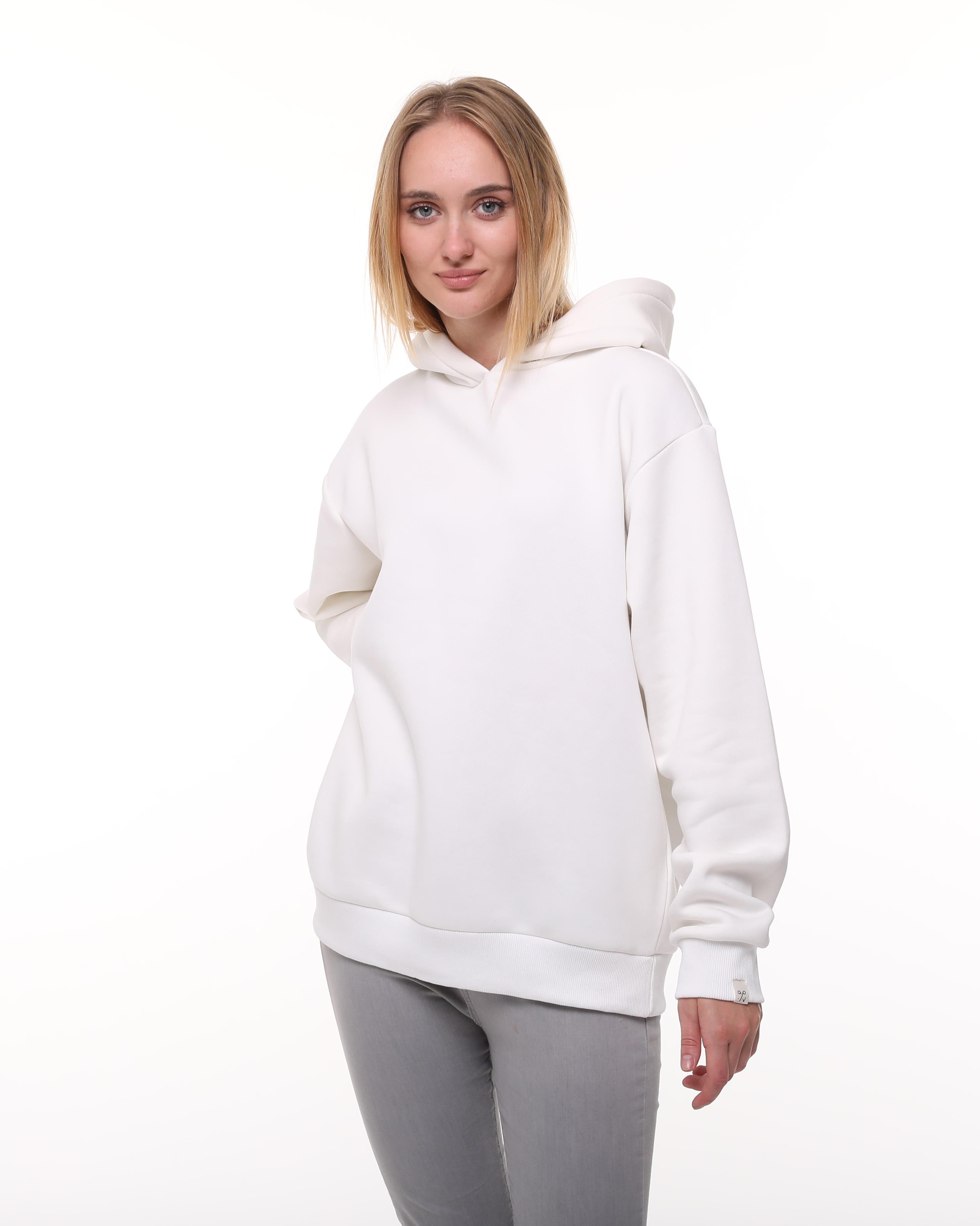 Beyaz Oversize Şardonlu Sweatshirt