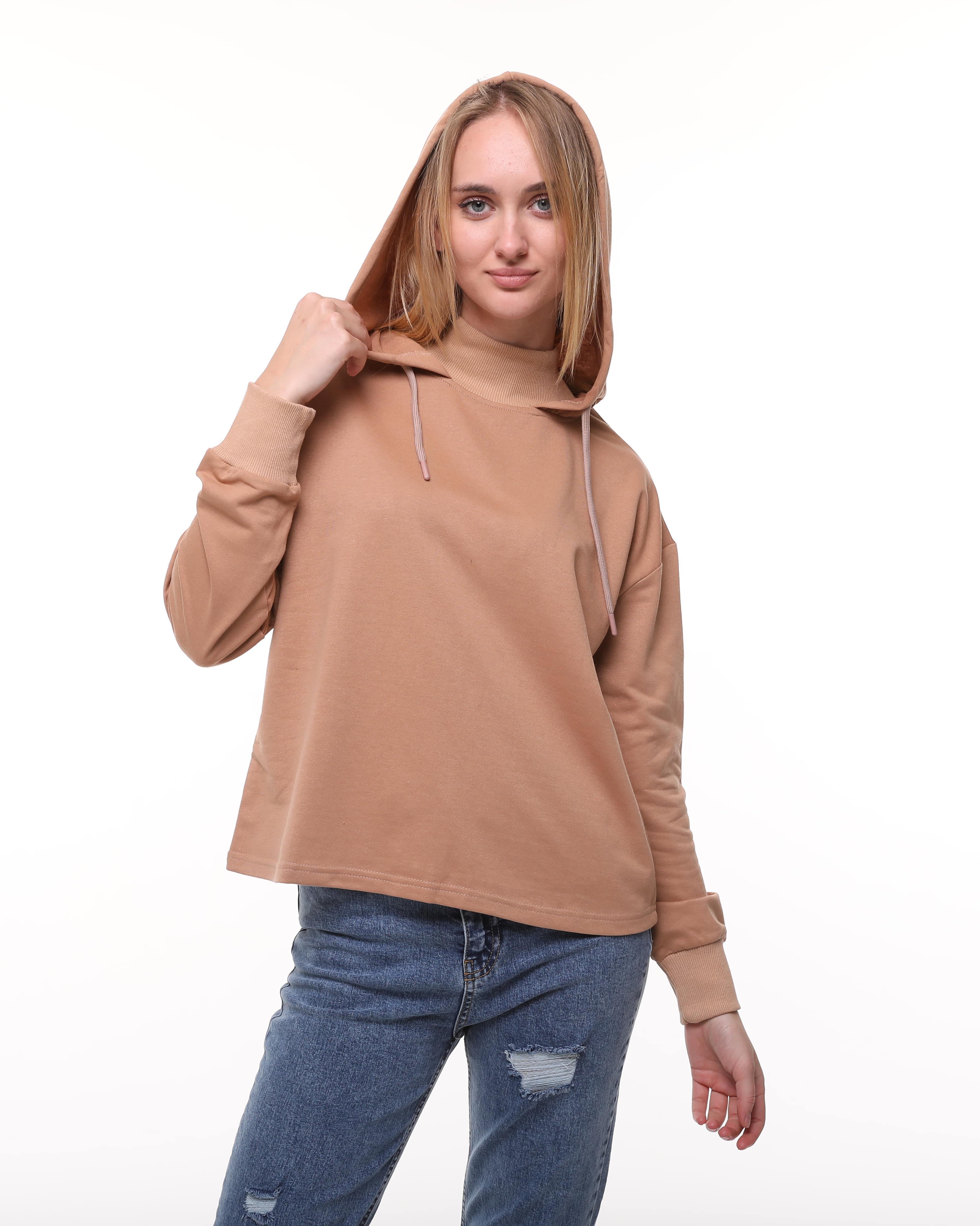 Camel Renk Kapüşonlu Sweatshirt