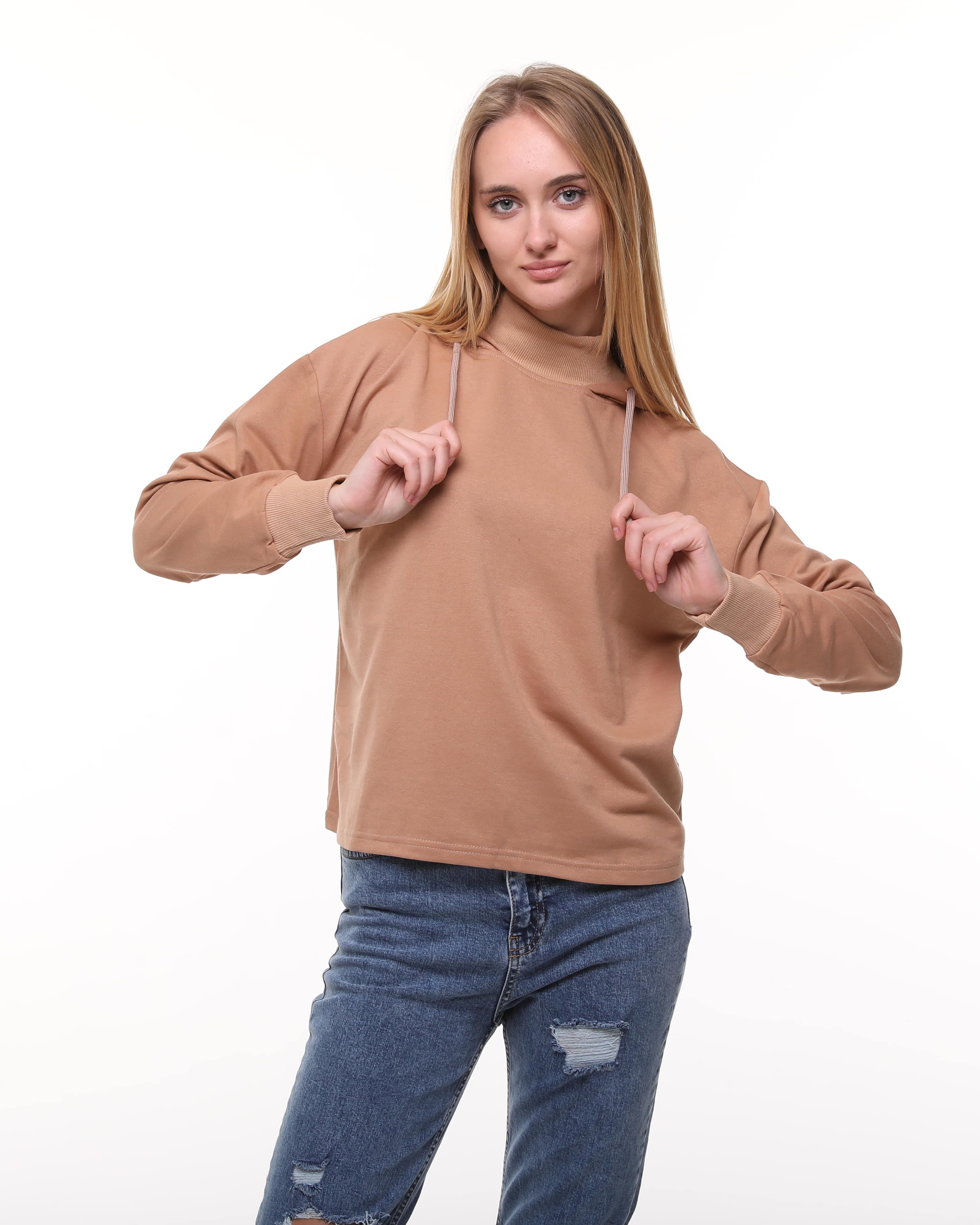 Camel Renk Kapüşonlu Sweatshirt