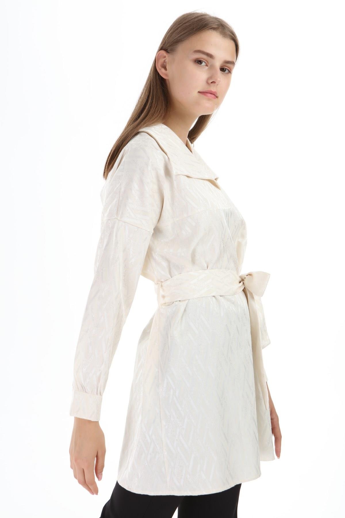 Ekru Jakarlı Tunik