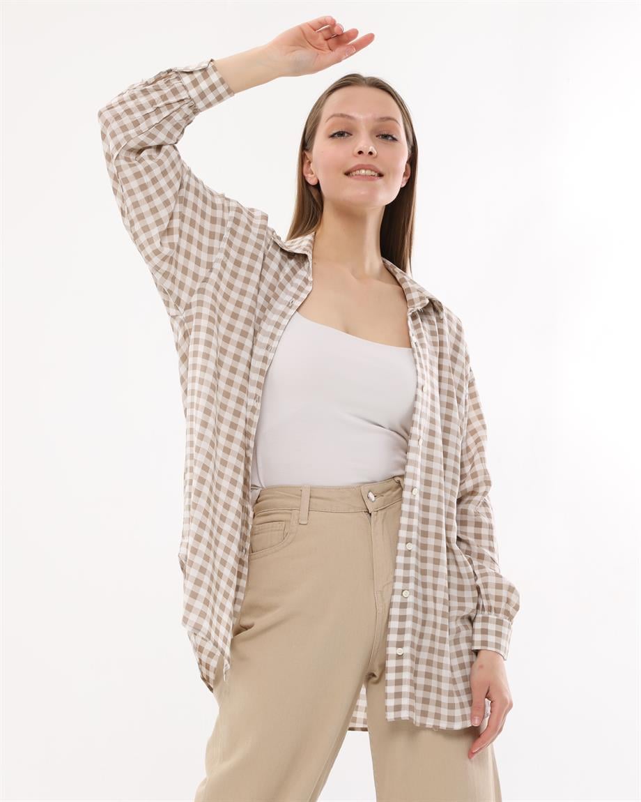 Ekru Kareli Gömlek