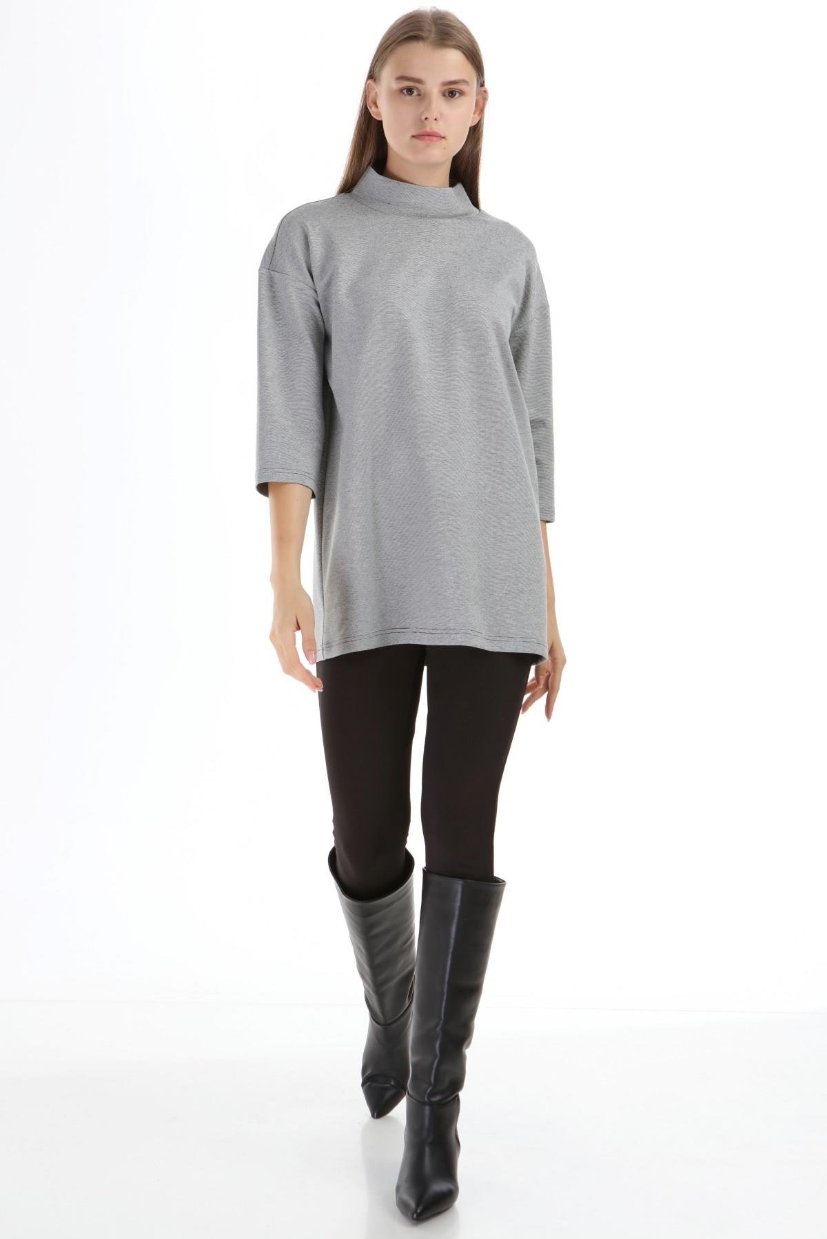 Gri Örme Boğazlı Tunik