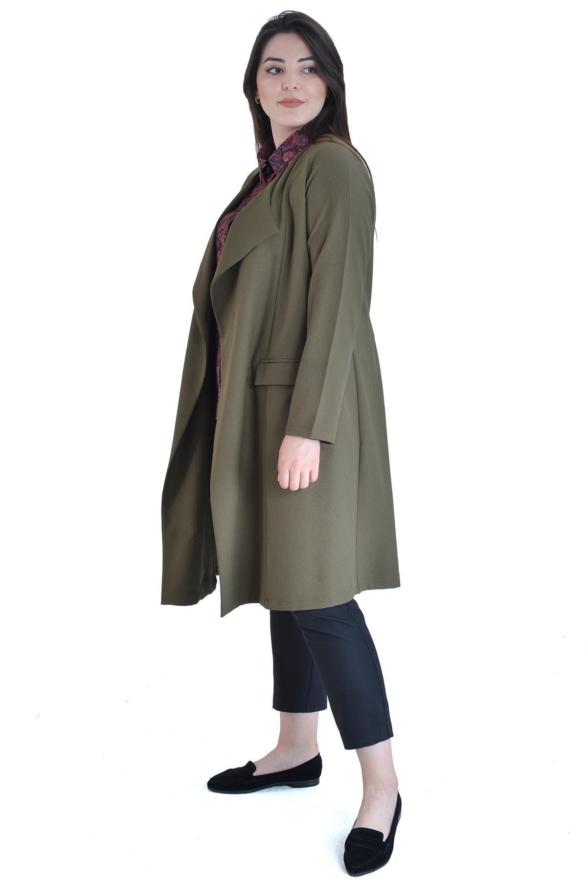 Haki Dokuma Büyük Beden Hırka