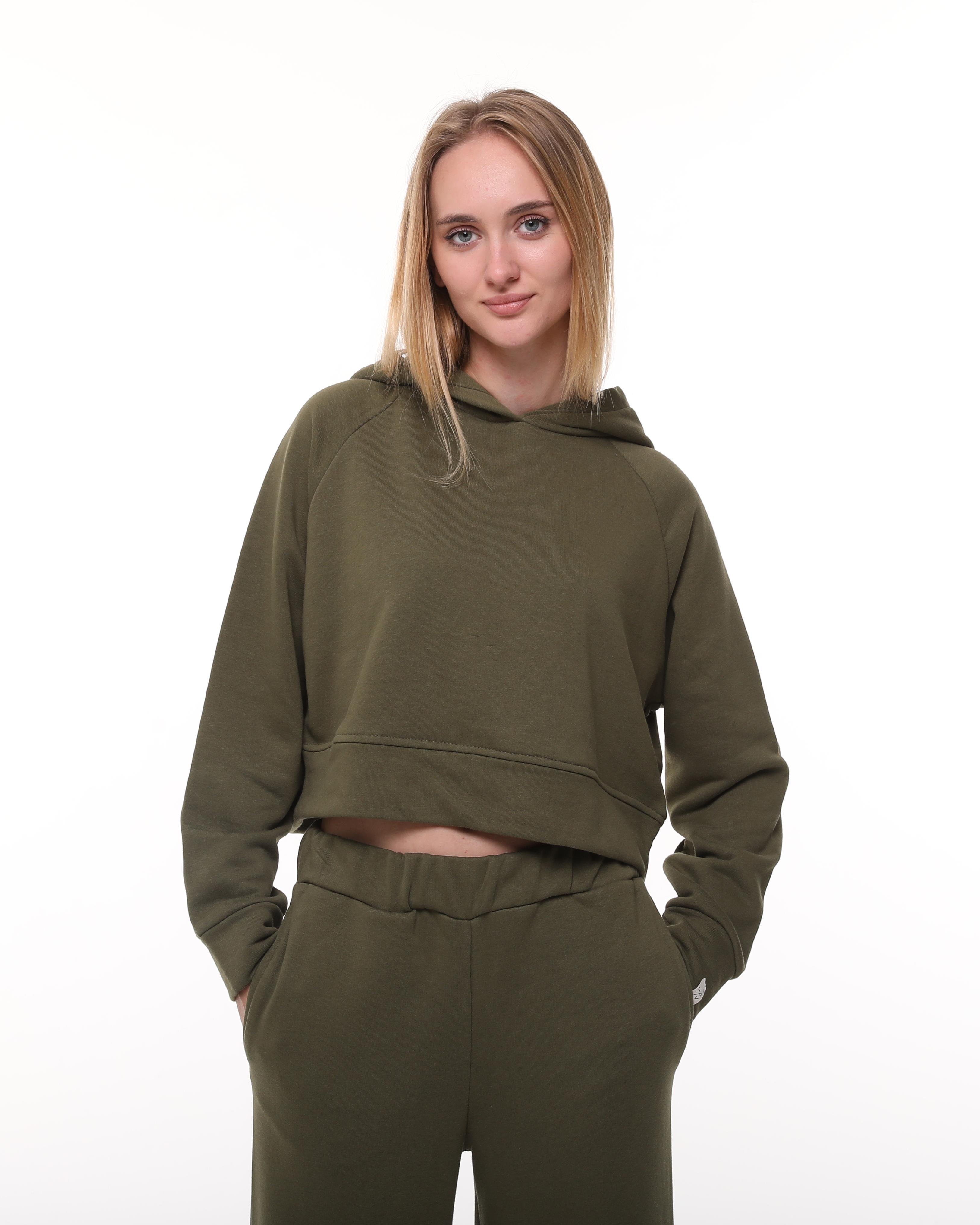 Haki Reglan Kol Crop Sweatshirt