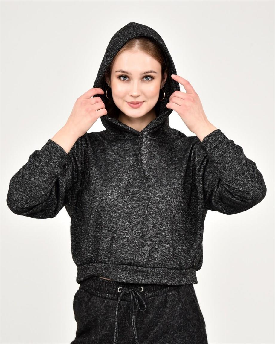 Kadın Antrasit Renk Kapüşonlu Sweatshirt