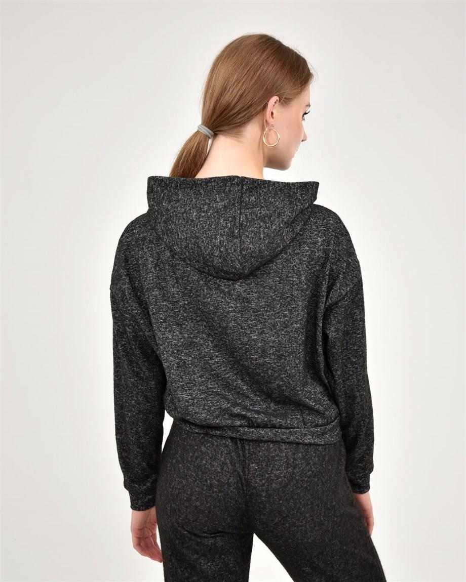 Kadın Antrasit Renk Kapüşonlu Sweatshirt