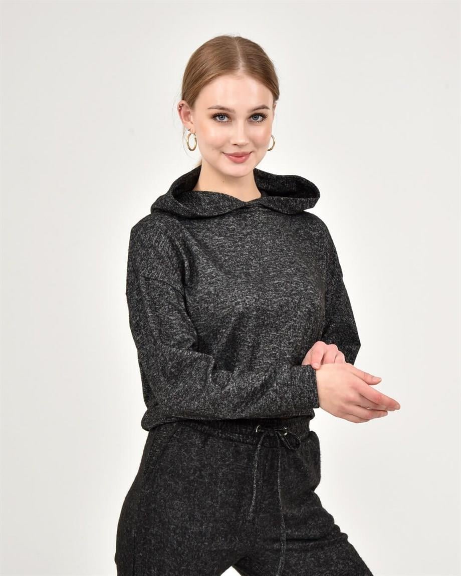 Kadın Antrasit Renk Kapüşonlu Sweatshirt