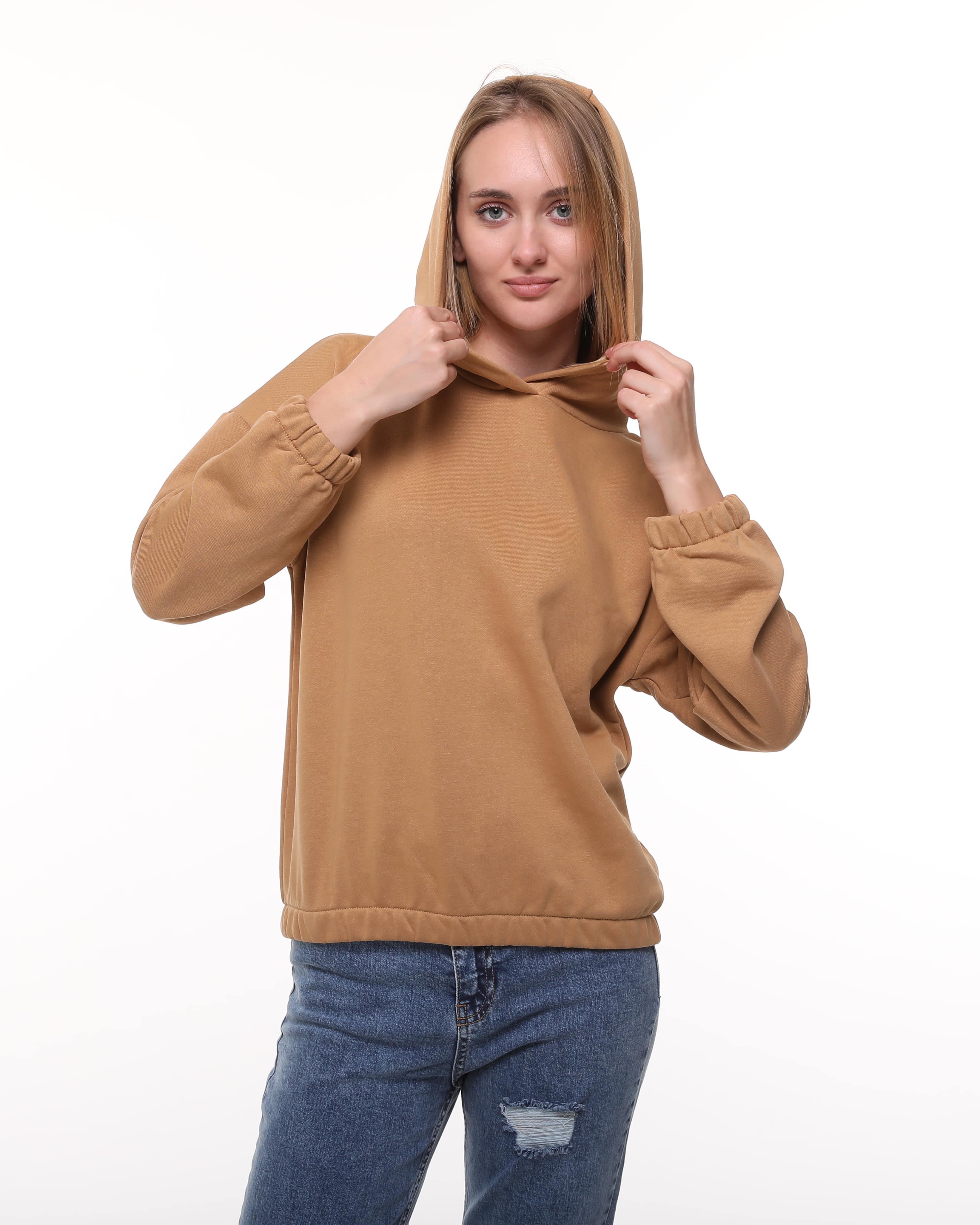 Kadın Camel Renk Kapüşonlu Sweatshirt