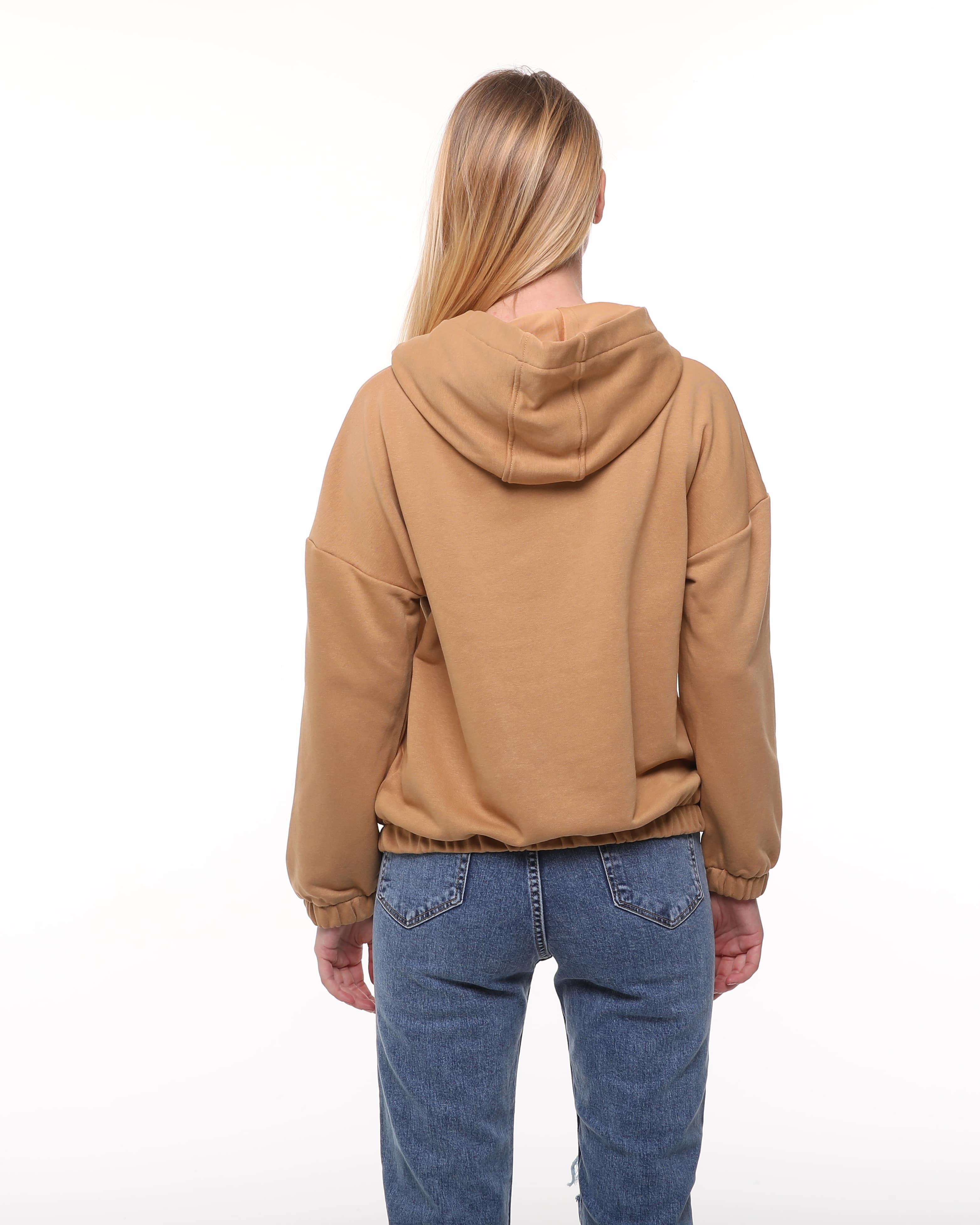 Kadın Camel Renk Kapüşonlu Sweatshirt
