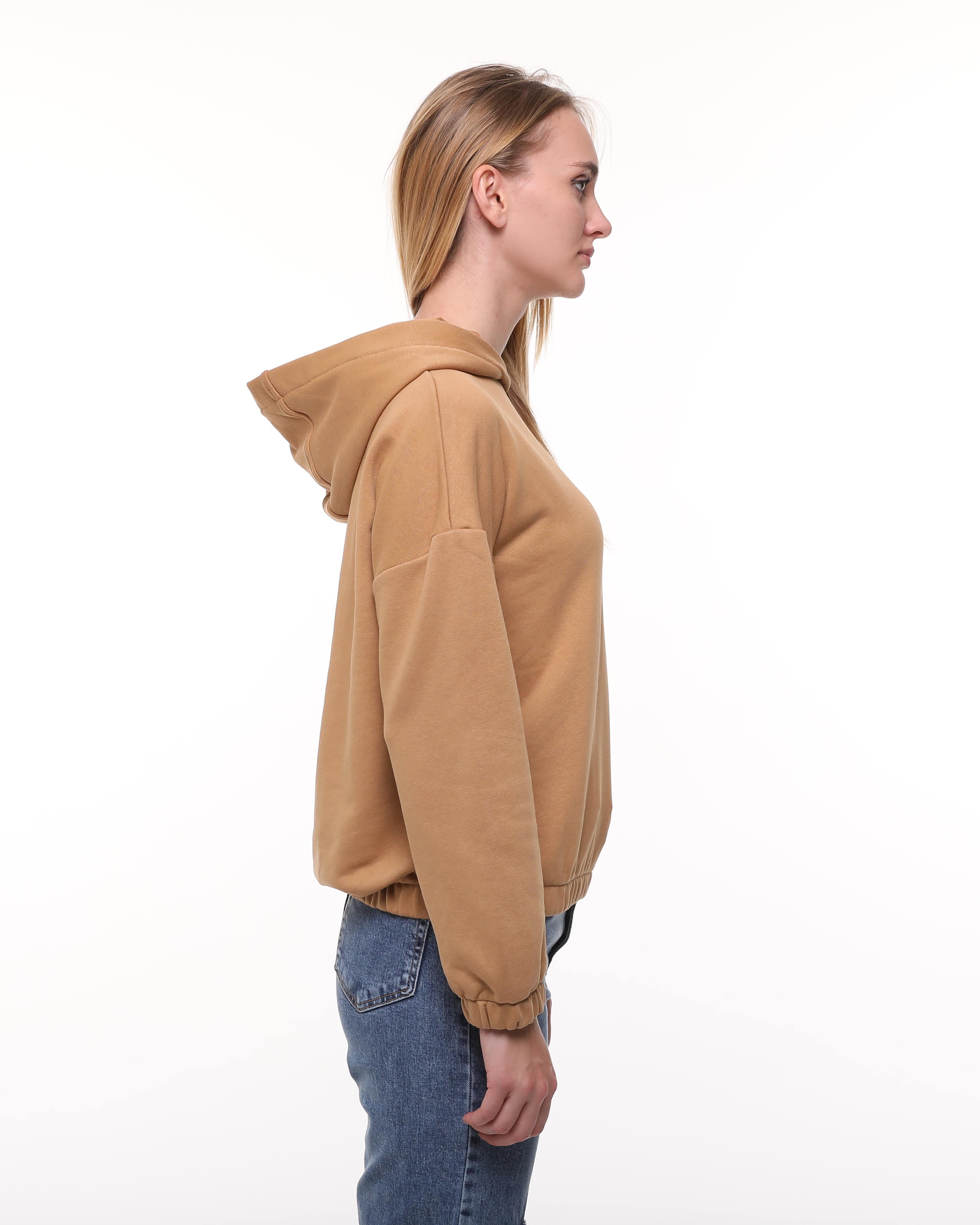 Kadın Camel Renk Kapüşonlu Sweatshirt