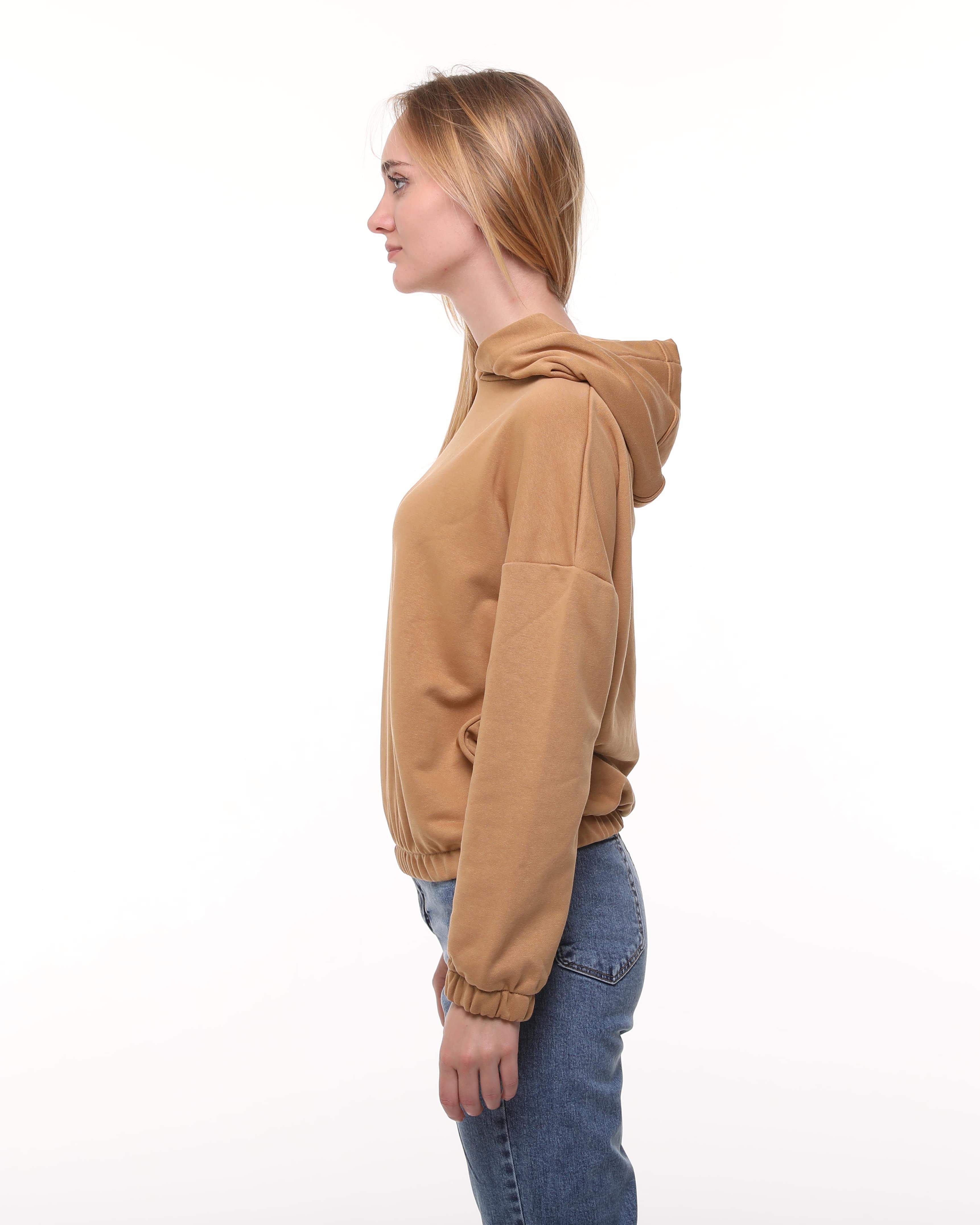 Kadın Camel Renk Kapüşonlu Sweatshirt