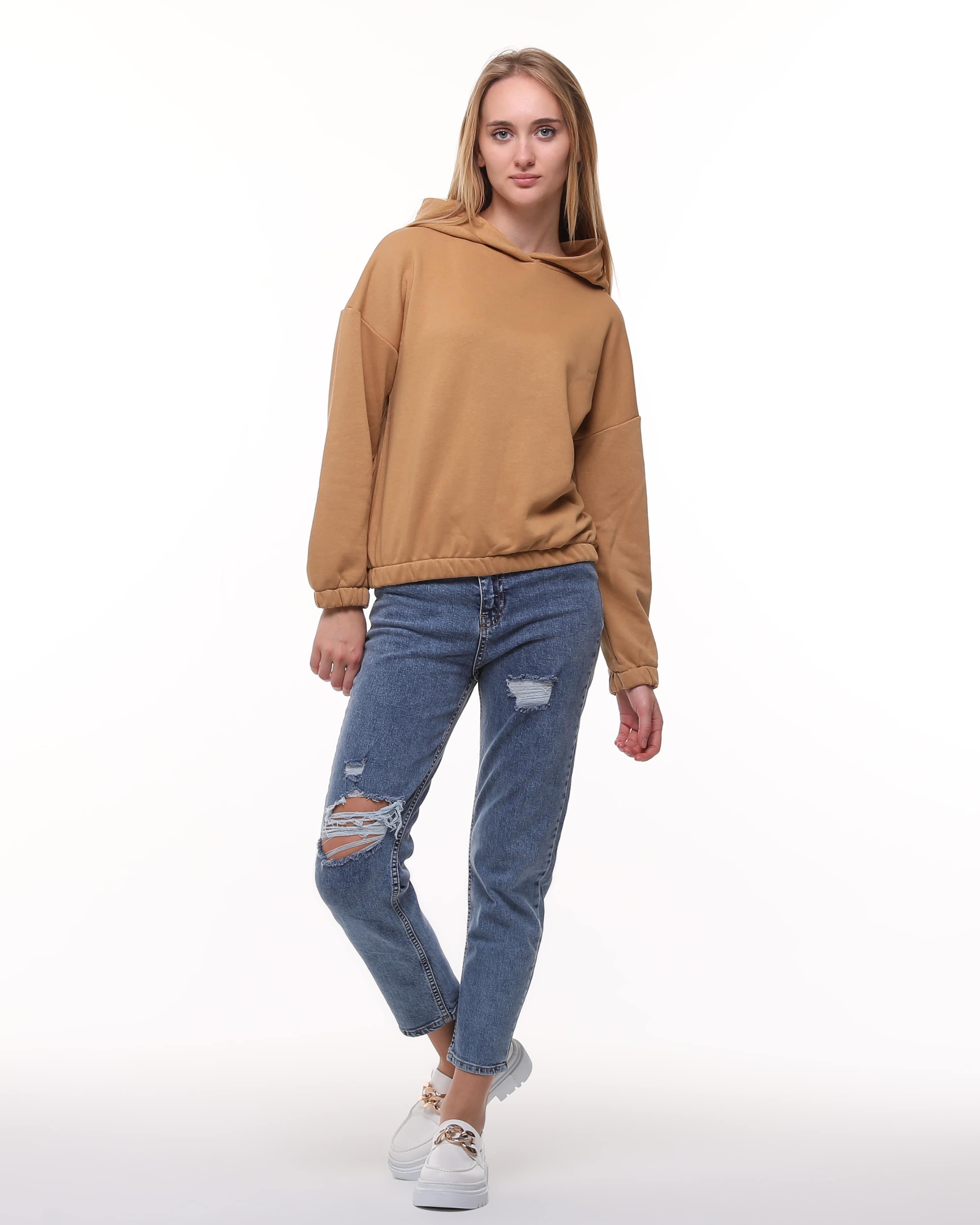 Kadın Camel Renk Kapüşonlu Sweatshirt