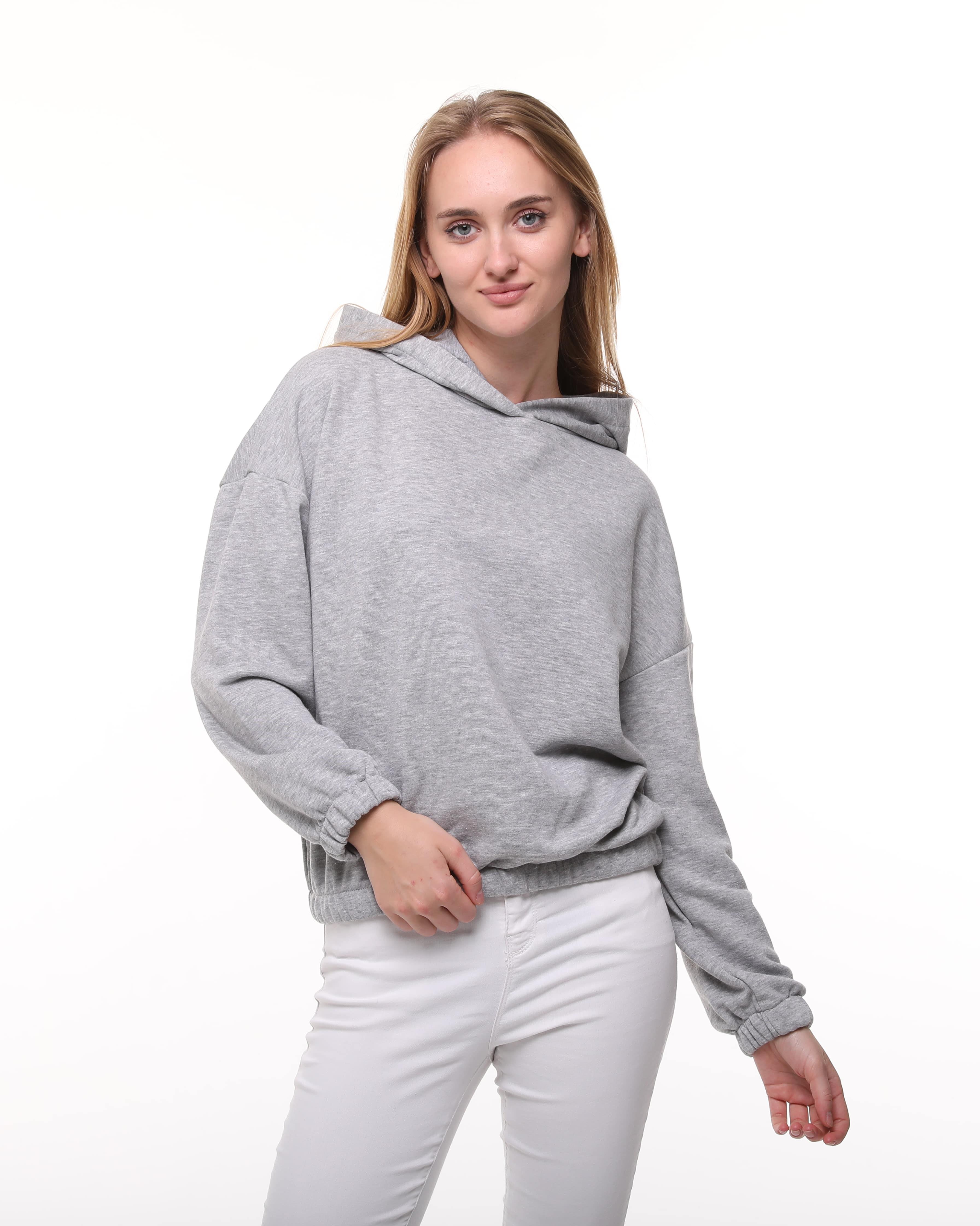 Kadın Gri Renk Kapüşonlu Sweatshirt