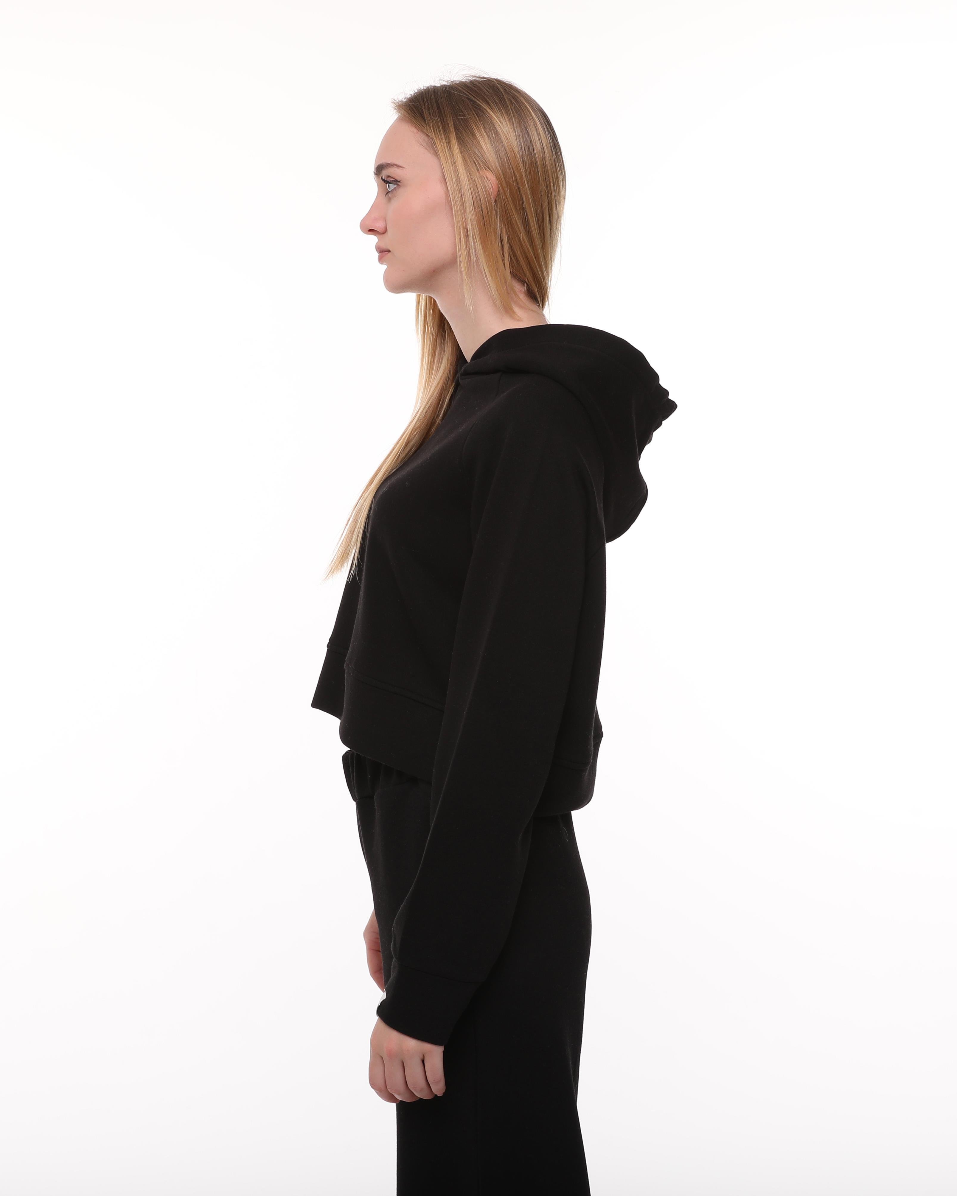 Siyah Reglan Kol Crop Sweatshirt