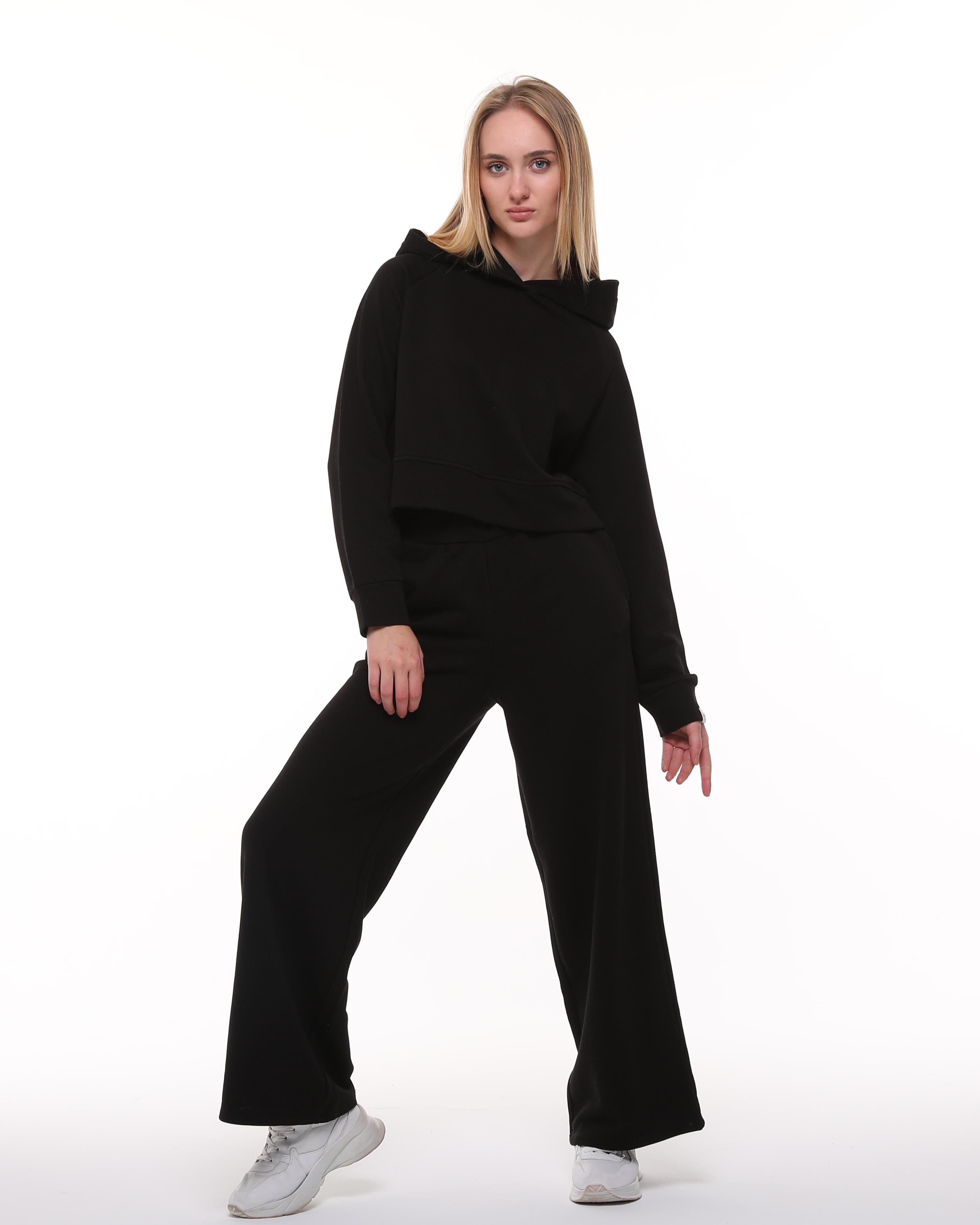 Siyah Reglan Kol Crop Sweatshirt