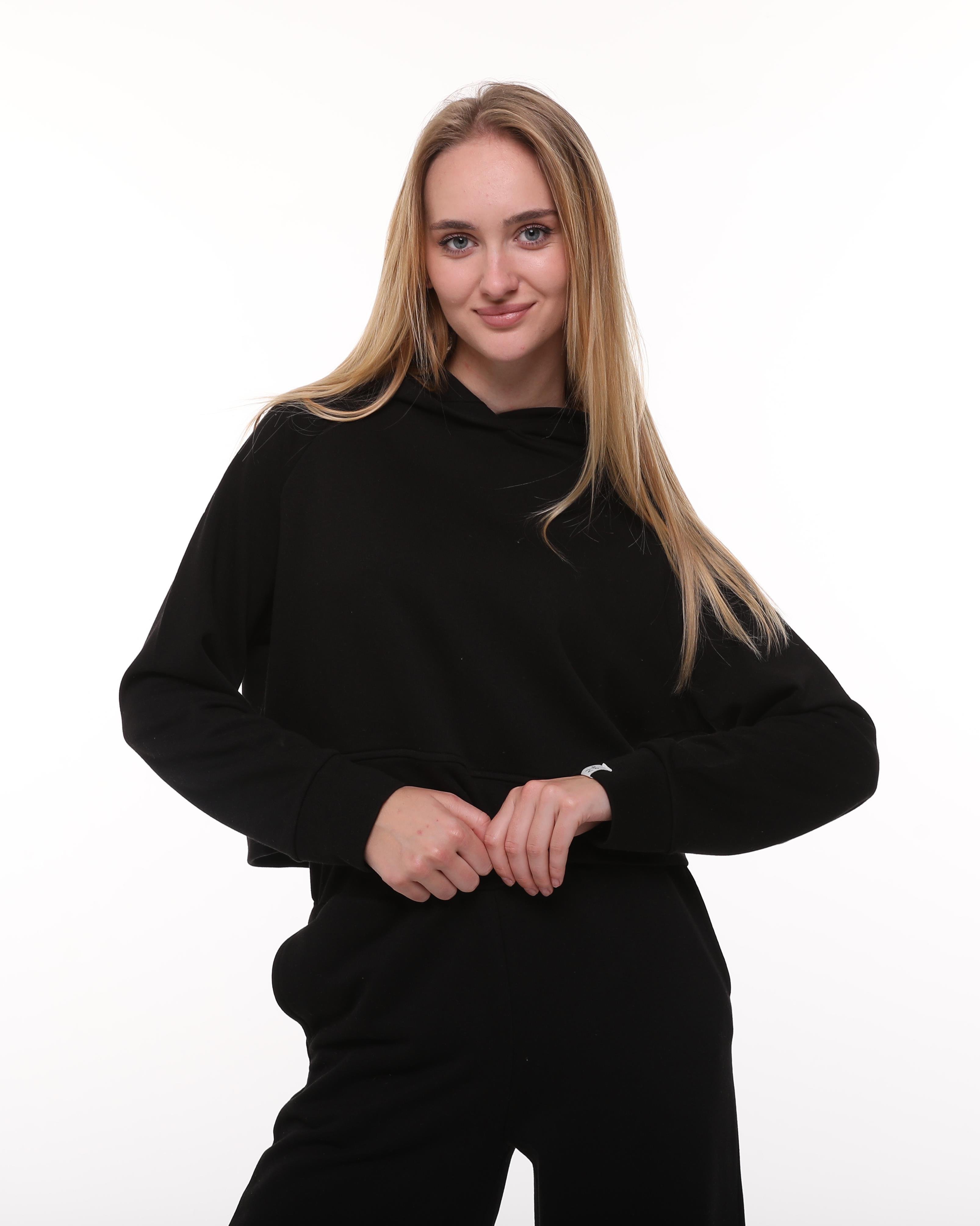 Siyah Reglan Kol Crop Sweatshirt