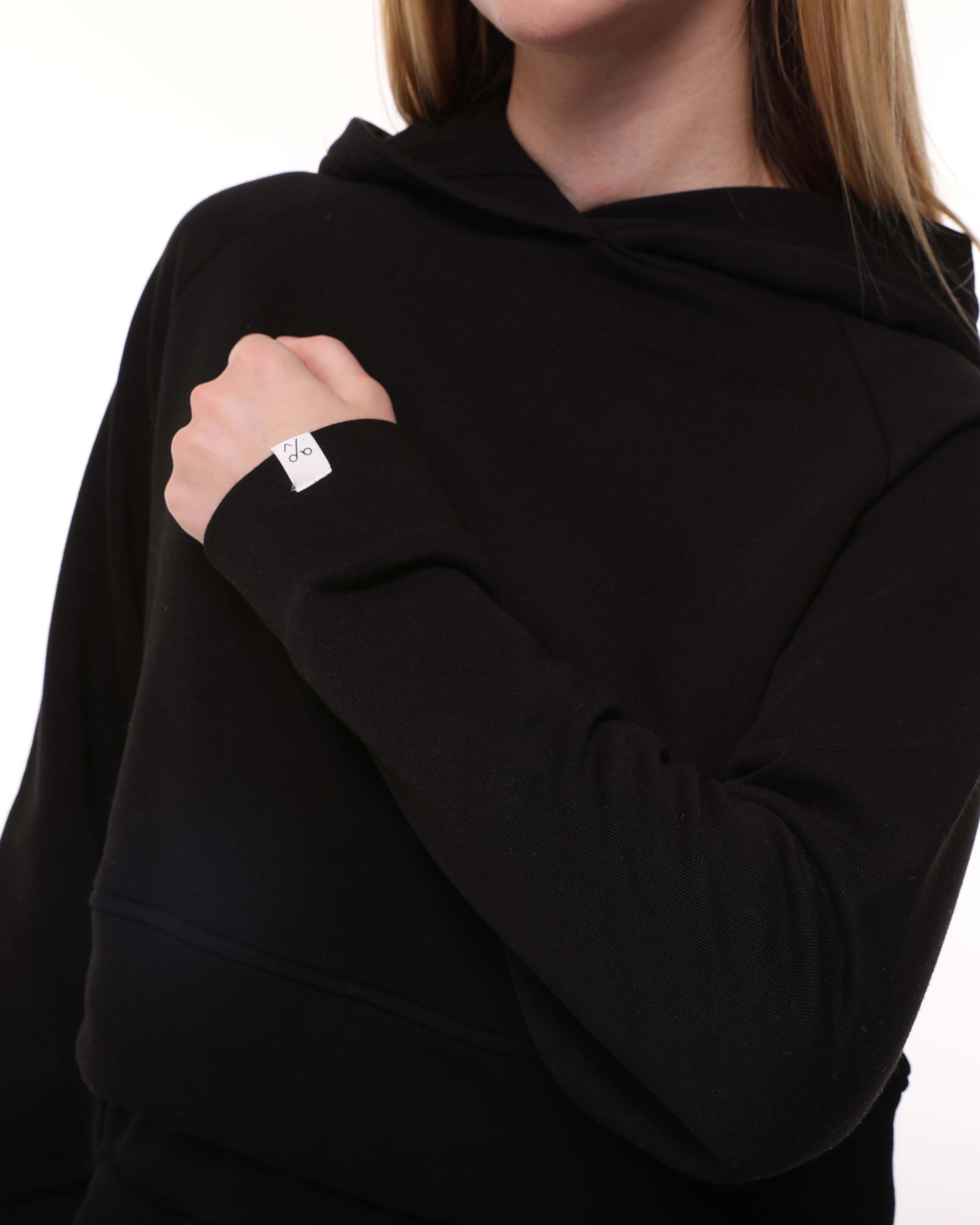 Siyah Reglan Kol Crop Sweatshirt