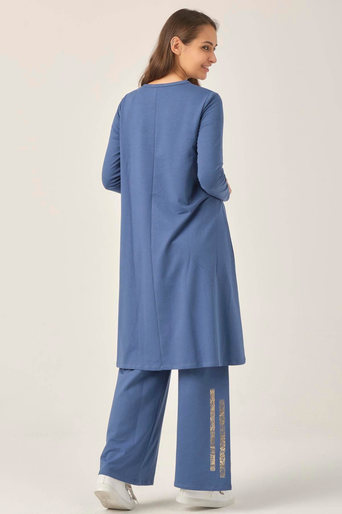 İndigo Baskılı Tunik Pantolon İkili Takım DM863