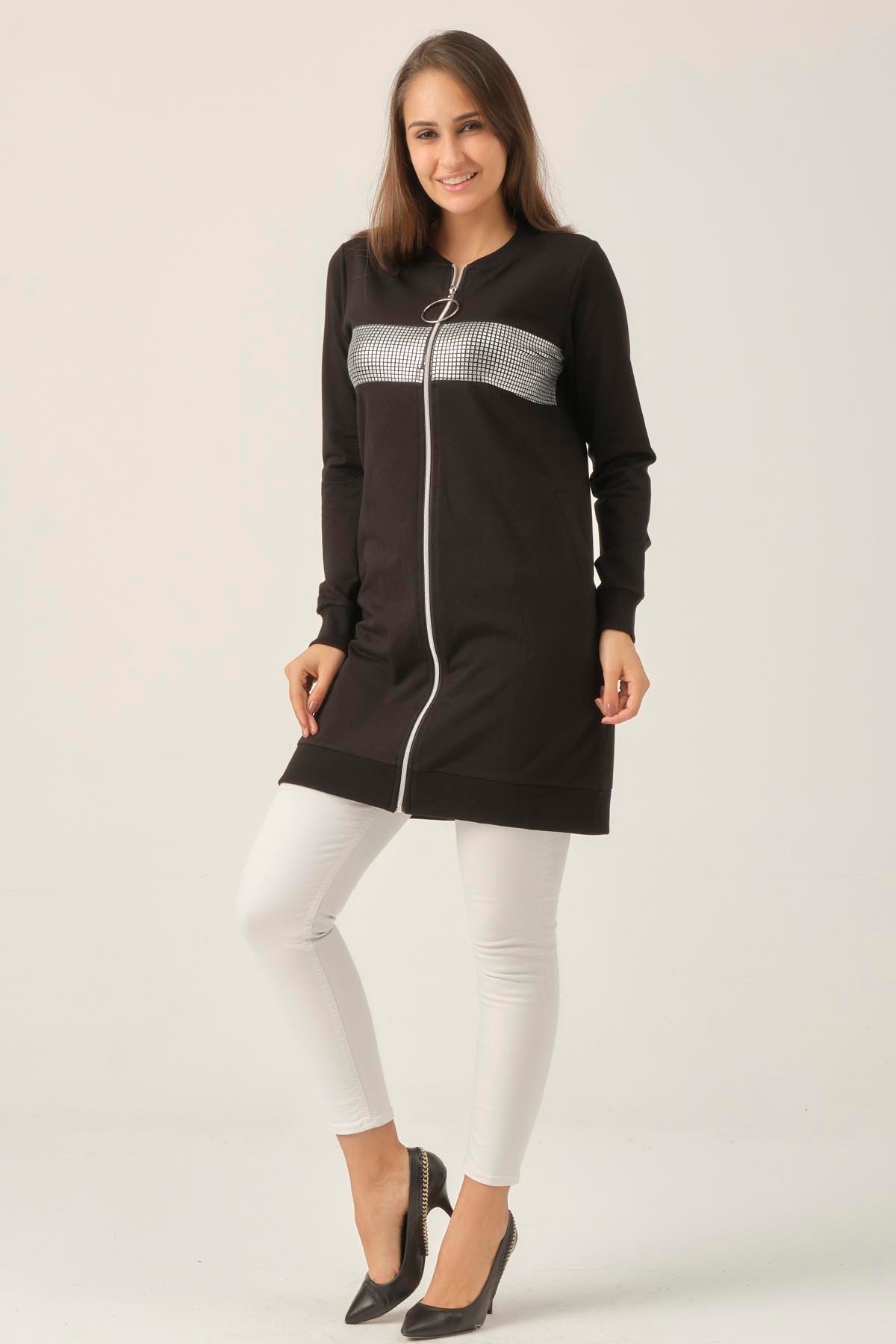 Siyah Fermuarlı Kadın Sweatshirt DM60199