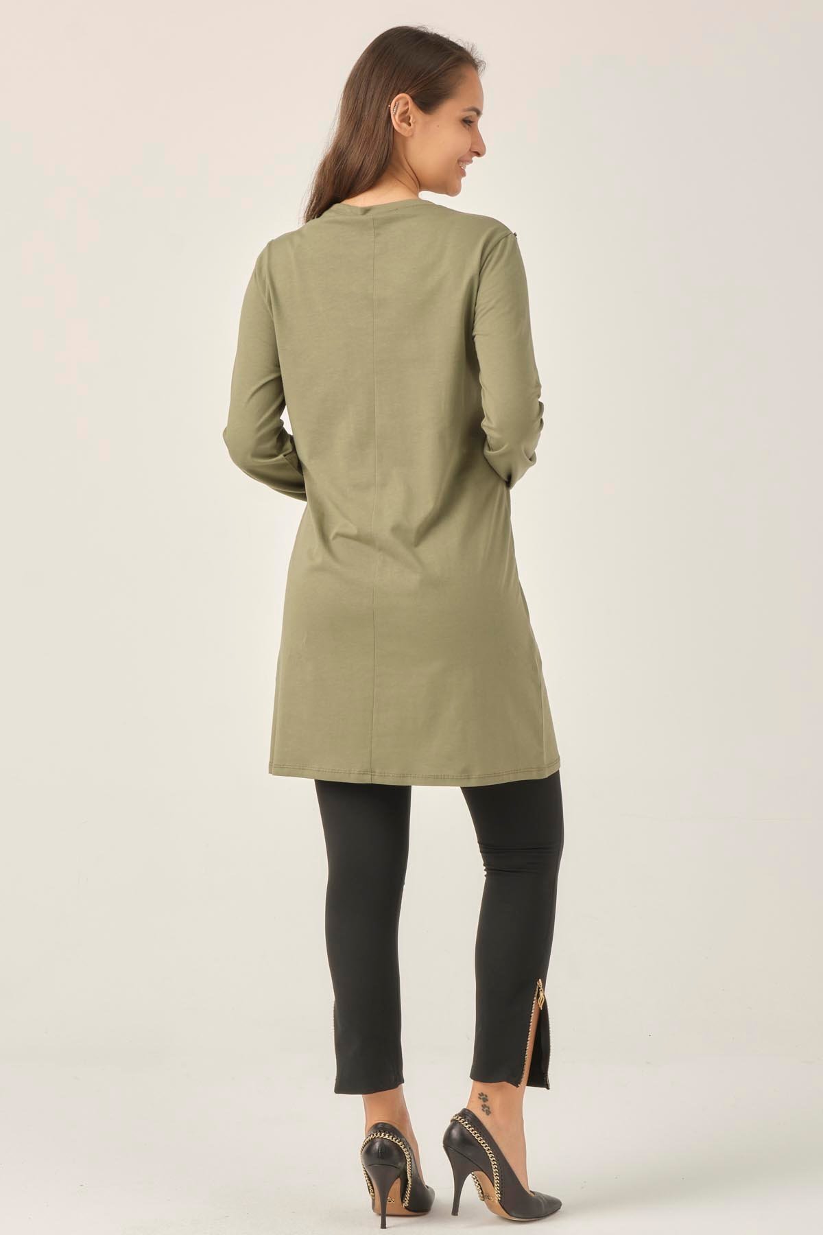 Soft Haki Taşlı Sıfır Yaka Tunik DM230