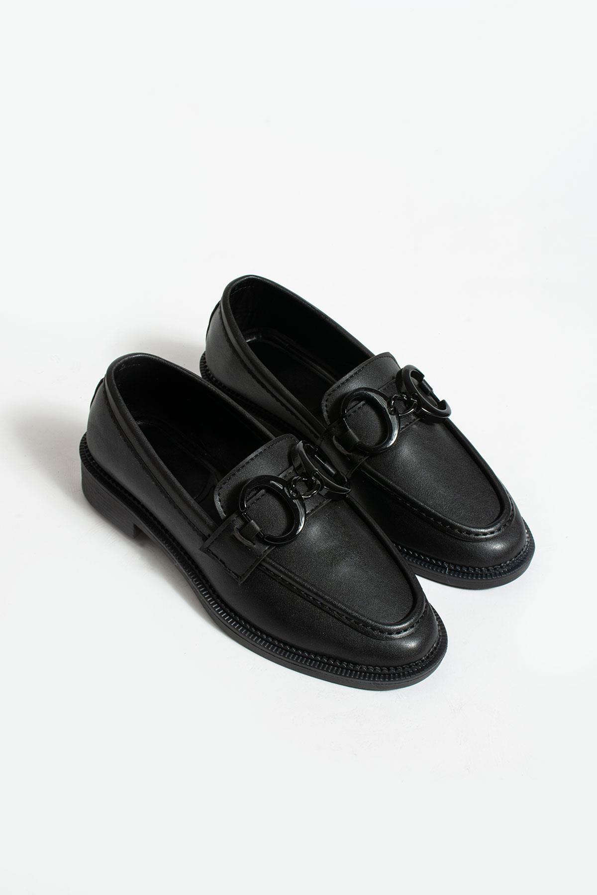 Alyaksndira Siyah Toka Deta Kadin Loafer Ayakkabi