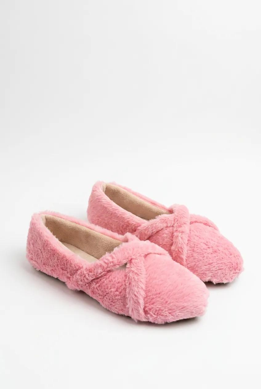 Beau Pembe Peluş Çapraz Detay Kadın Ev Babet
