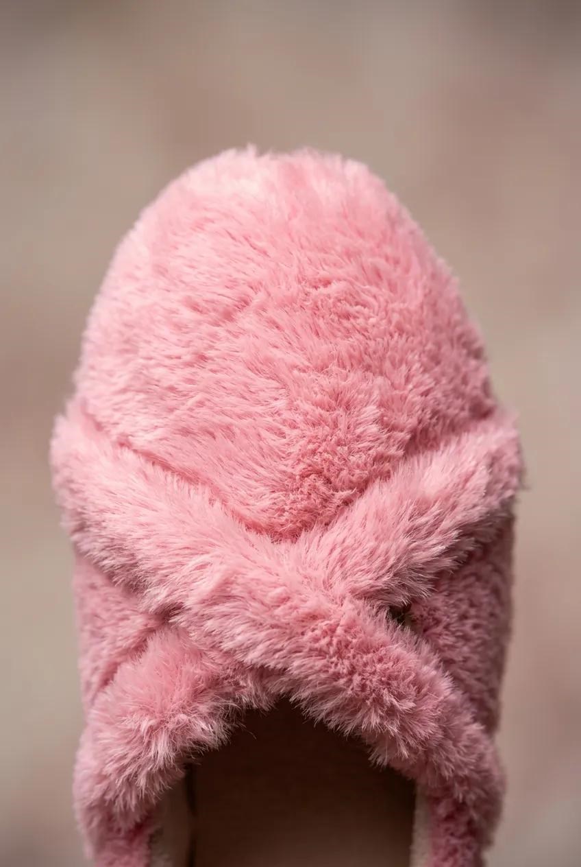 Beau Pembe Peluş Çapraz Detay Kadın Ev Babet