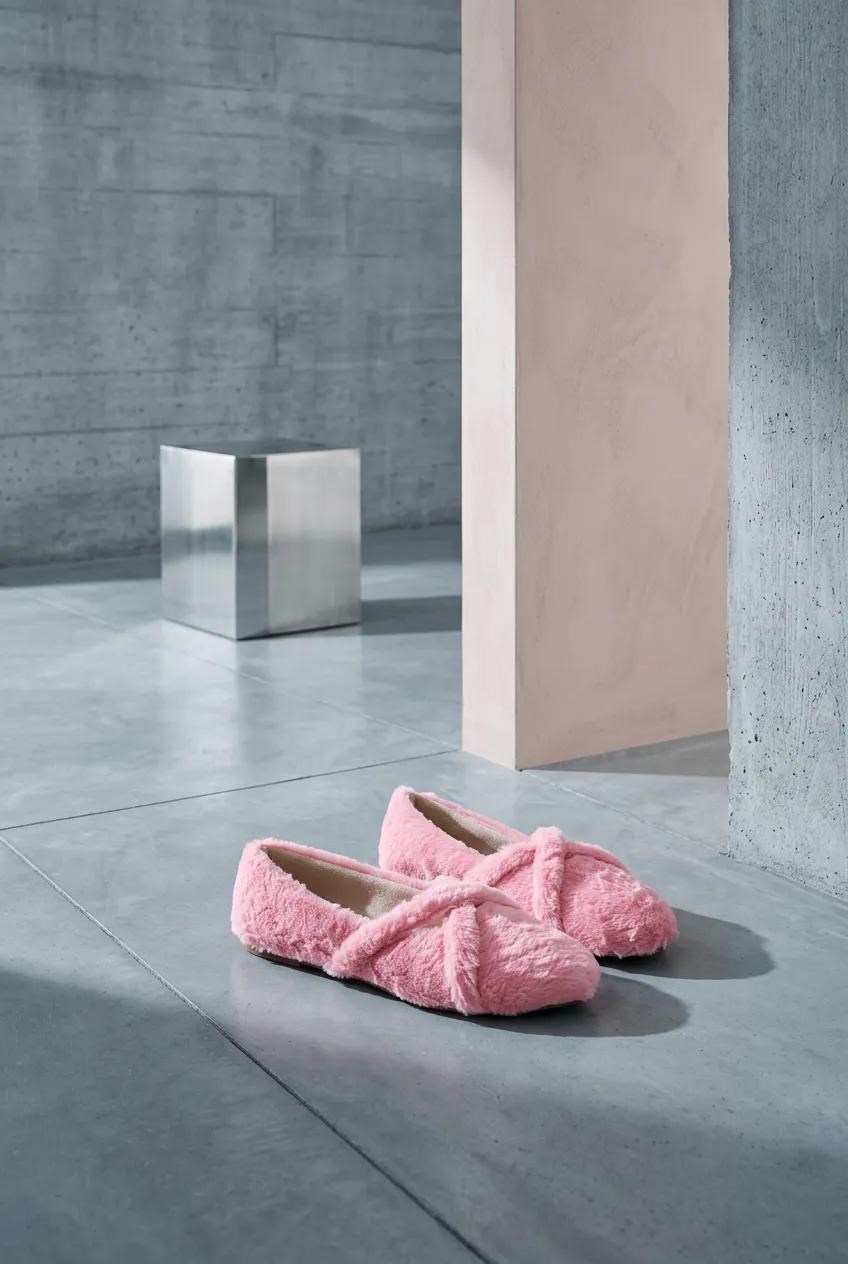 Beau Pembe Peluş Çapraz Detay Kadın Ev Babet