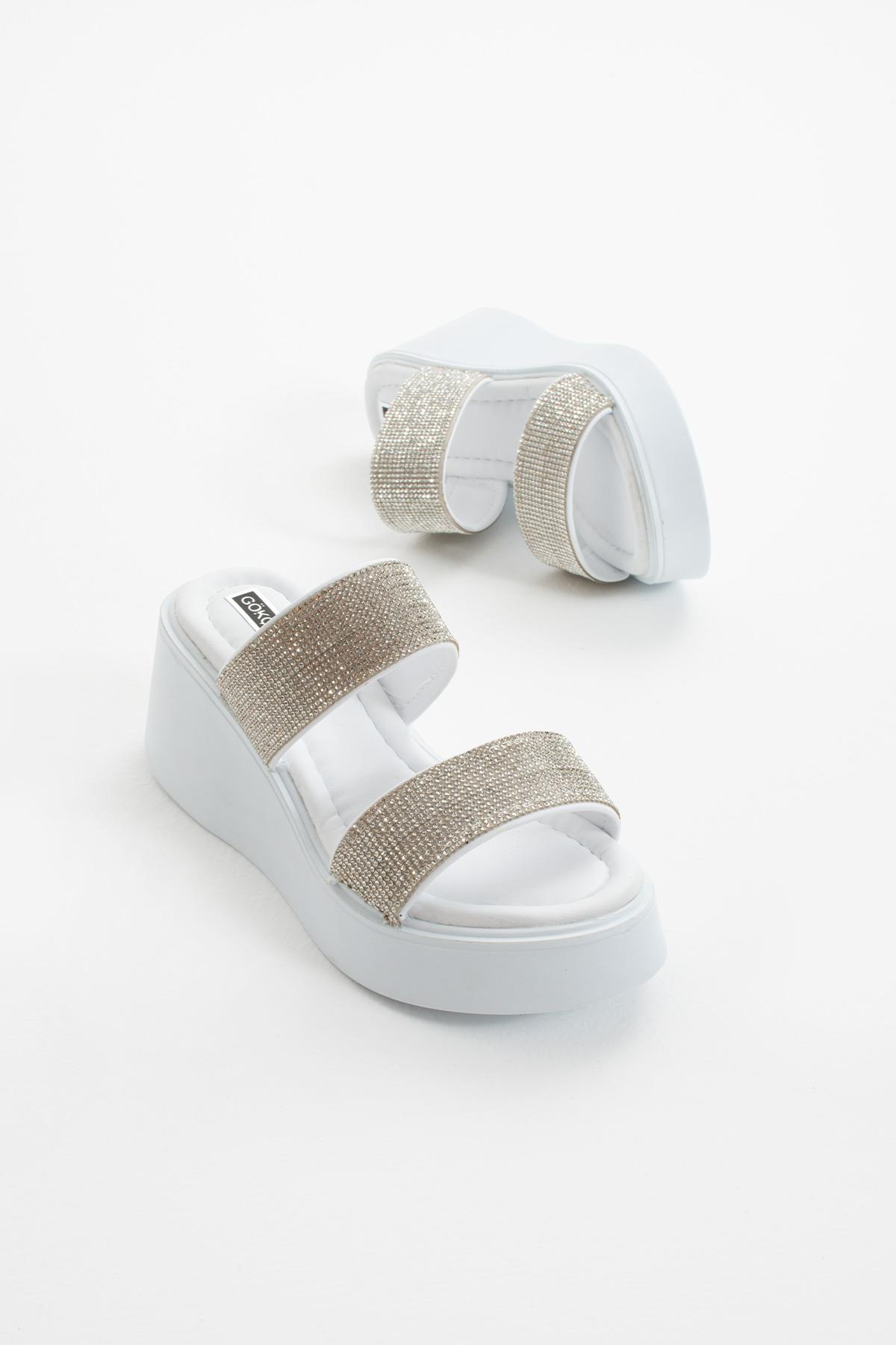 Fermanda Beyaz Dolgu Topuk Taş Şerit Detay Kadın Terlik