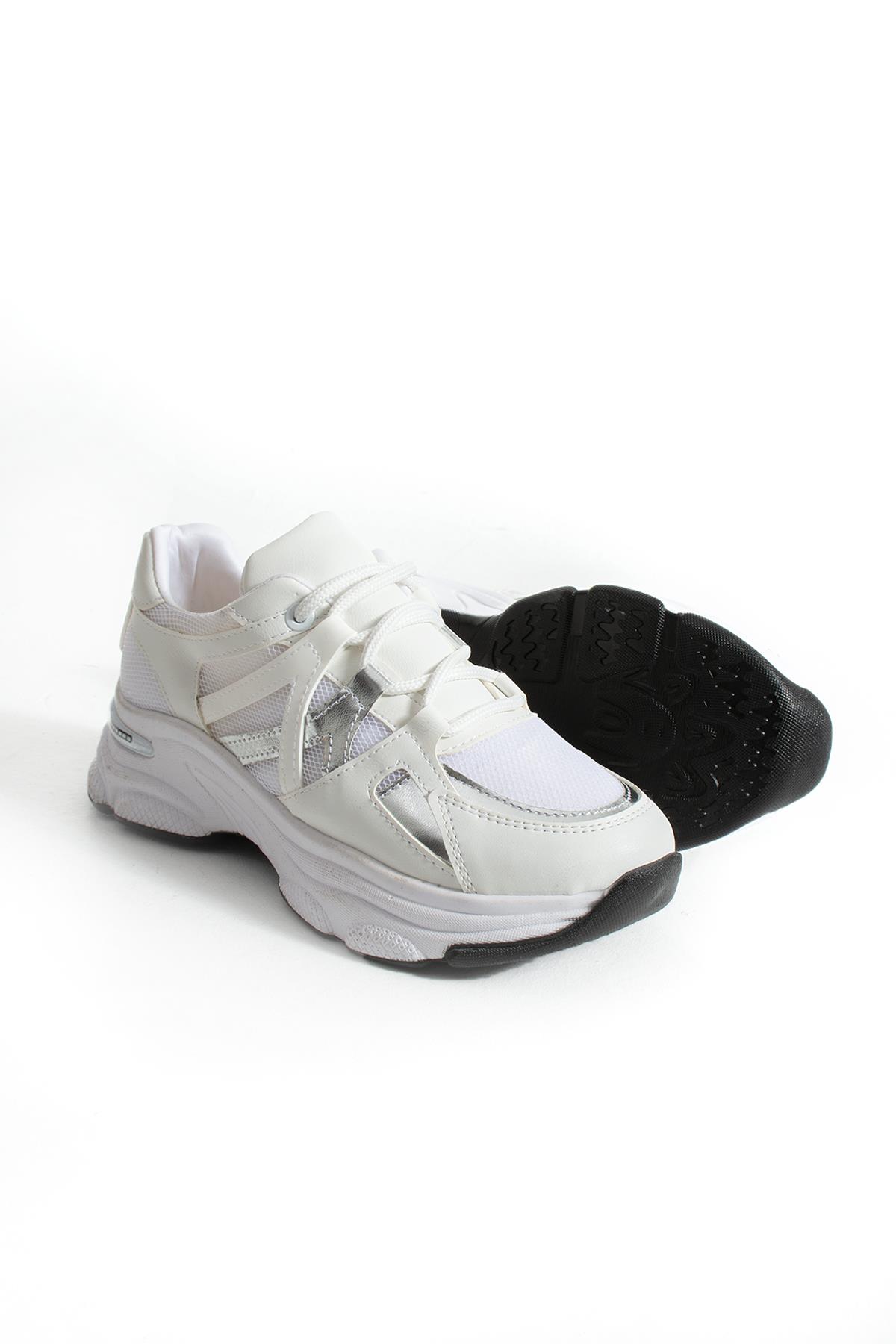 Libby Beyaz Gümüş Bağcikli Günlük Kullanim Kadin Spor Ayakkabi